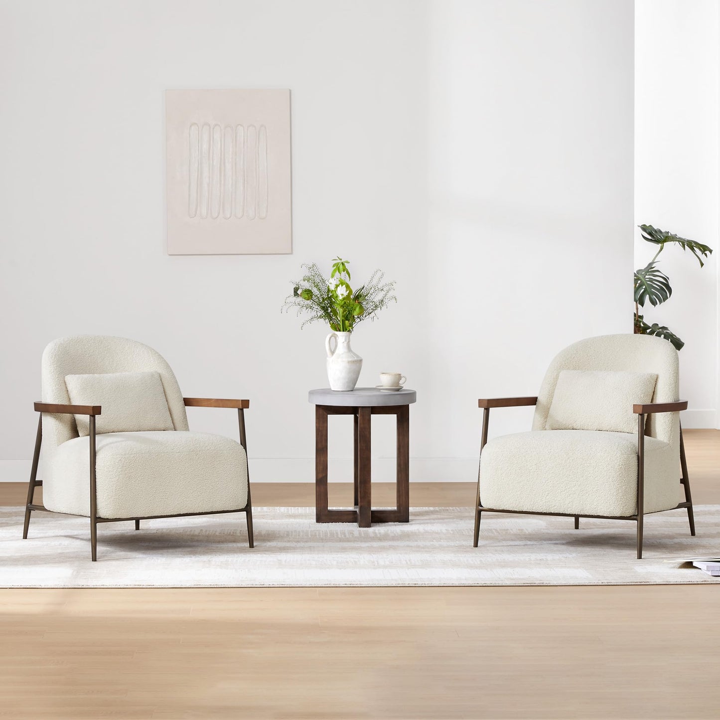 CHITA Accent Chair for Living Room Set of 2, FSC Certified Modern Upholstered Faux Sherpa Fabric Armchair with Metal Frame and Wooden Armrests, Camel