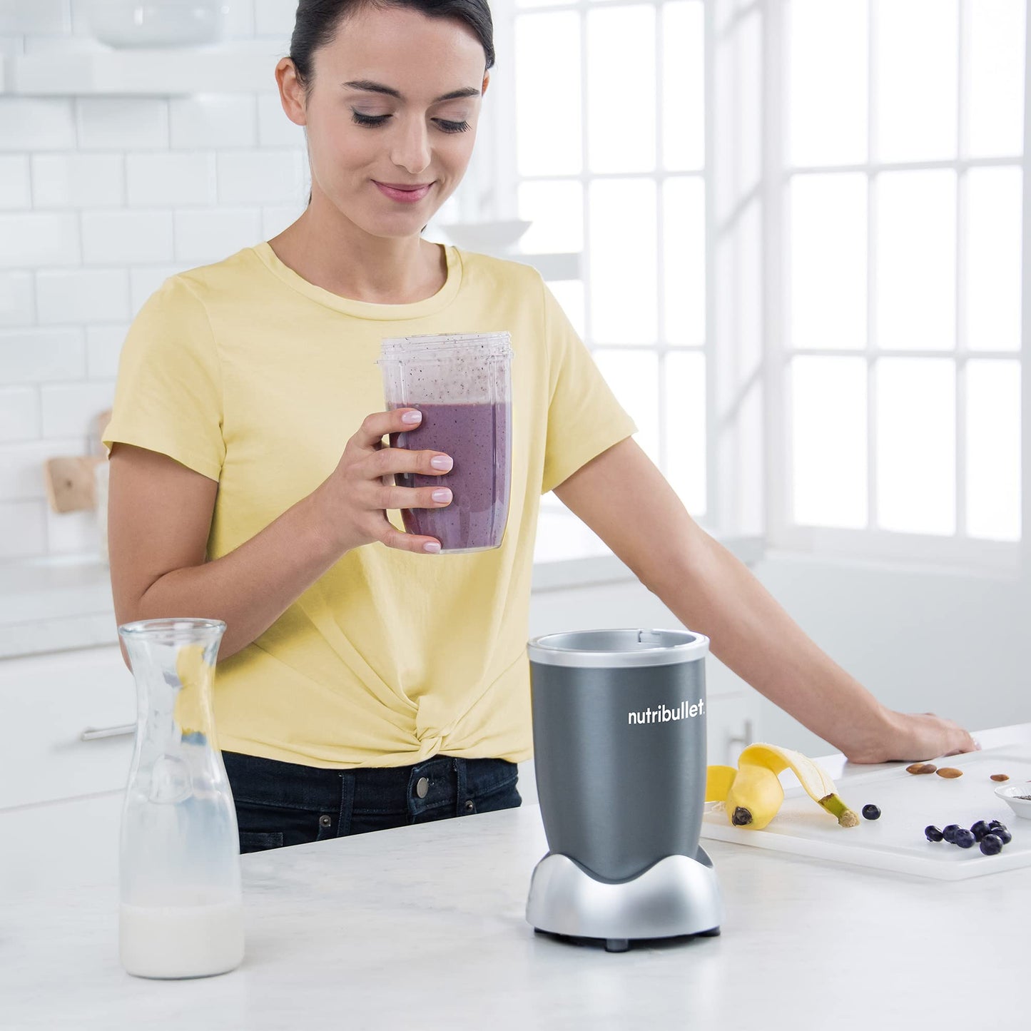 Nutribullet Personal Blender, Shakes, Smoothies, Food Prep, and Frozen Blending, 24 Ounces, 600 Watt, Dark Gray, NBR-0601WM