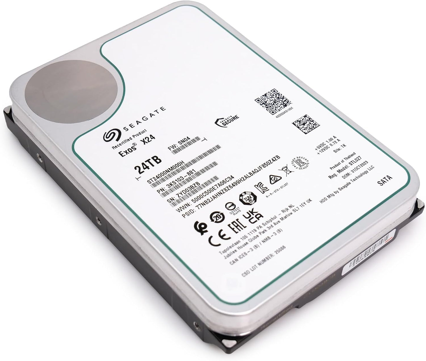 Seagate Exos X24 24TB Enterprise Hard Drive HDD SATA 6Gb/s 512MB Cache 7200 RPM 512e CMR Helium Sealed 3.5in Hard Drive ST24000NM000H