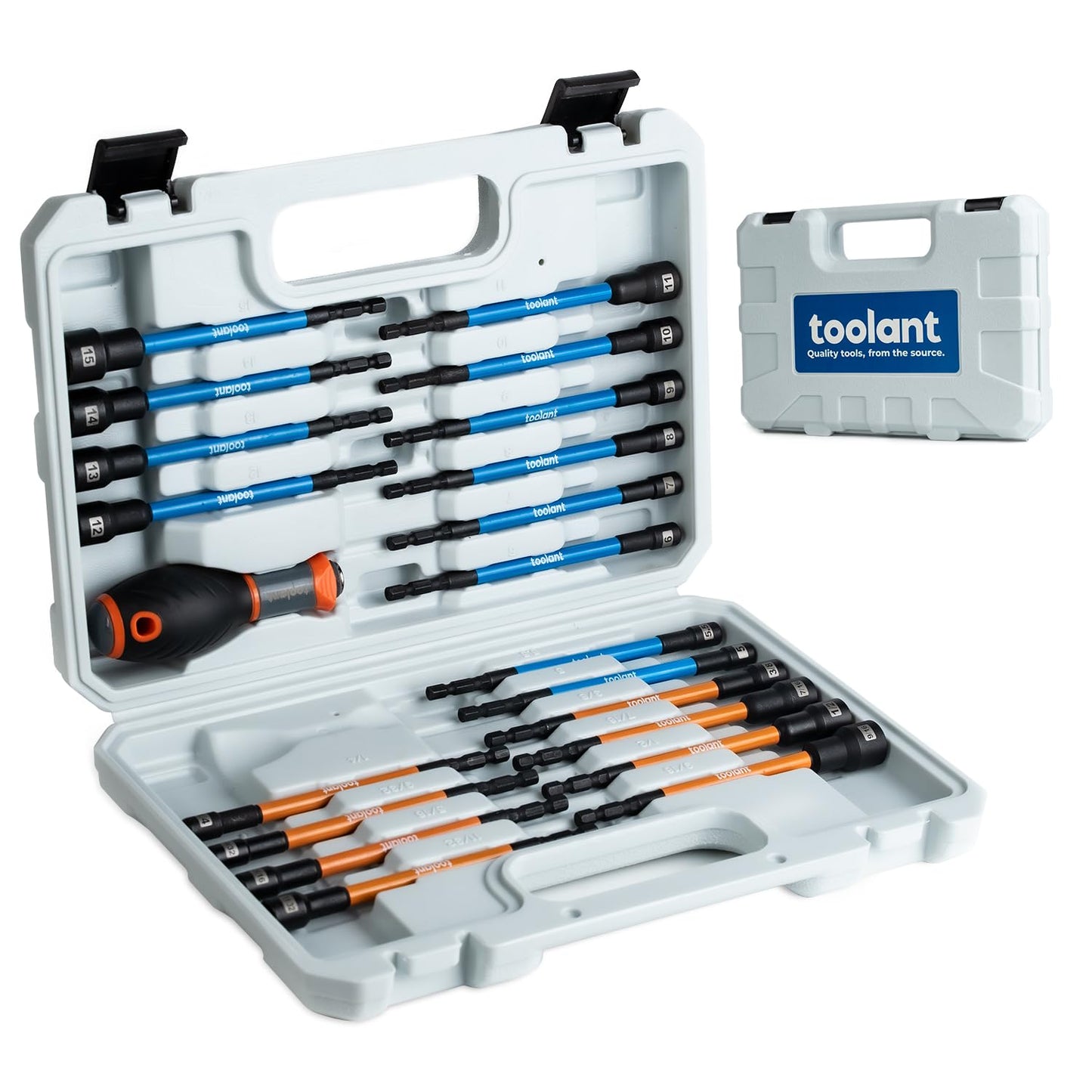 toolant Magnetic Nut Driver Set 34 Piece, Impact Driver Bit Set, Deep Nut Driver, Impact Socket Adapters, Wing Nut Driver, Tough Gift Case
