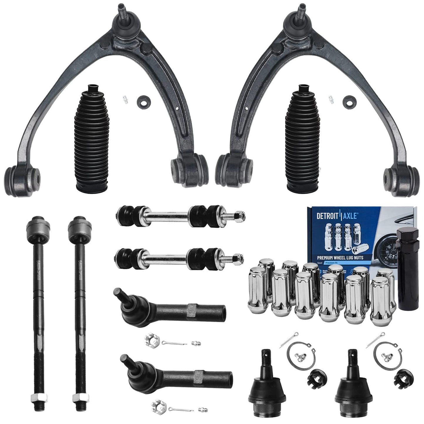 Detroit Axle - 12pc Front End Kit for 07-13 Chevy Silverado 1500 GMC Sierra | Suburban Yukon XL 1500 Tahoe Escalade ESV EXT, 2 Upper Control Arms 2 Sway Bars 4 Tie Rods 2 Lower Ball Joints 2 Boots