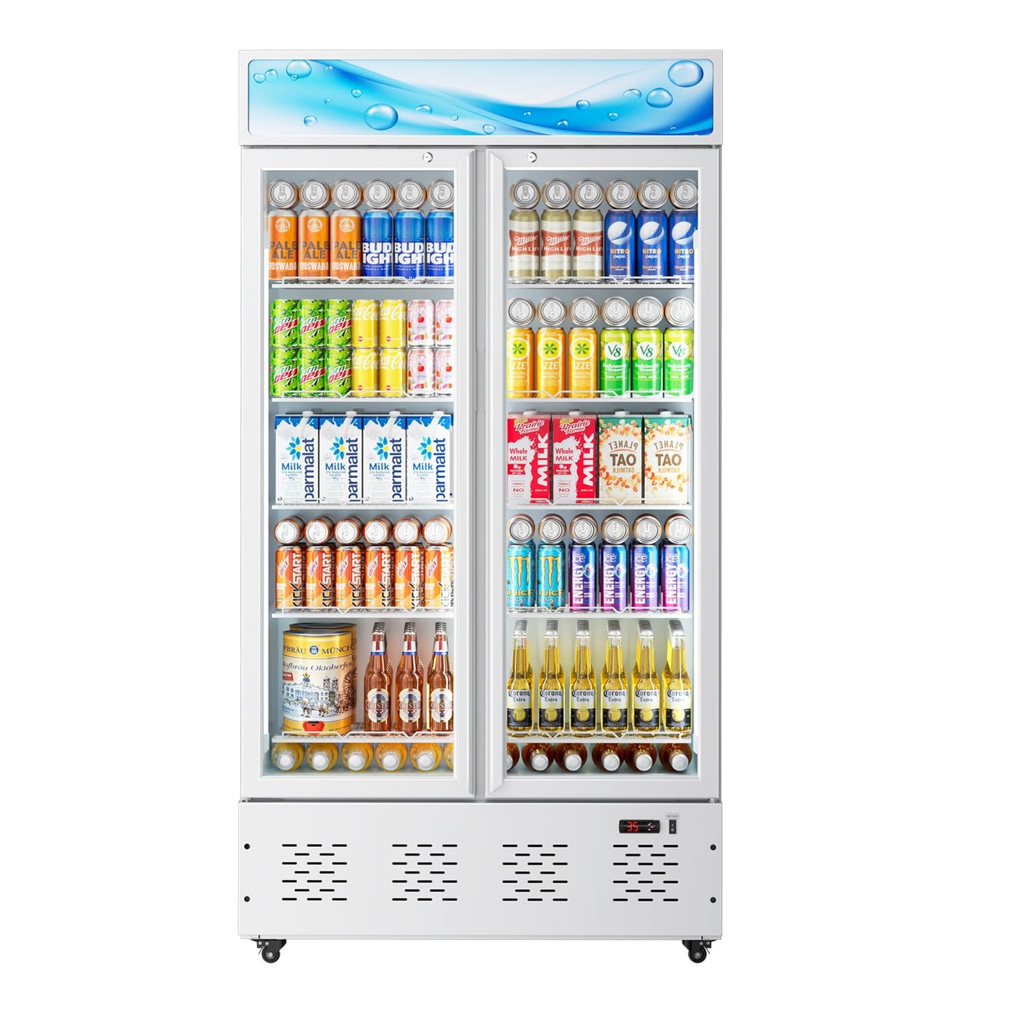26.8'' W Commercial Beverage Refrigerator, 15 Cu.ft Upright Display Merchandiser Cooler Fridge with LED Light, Adjustable Shelves & Lockable Door for Restaurant Grocery Stores Home, White