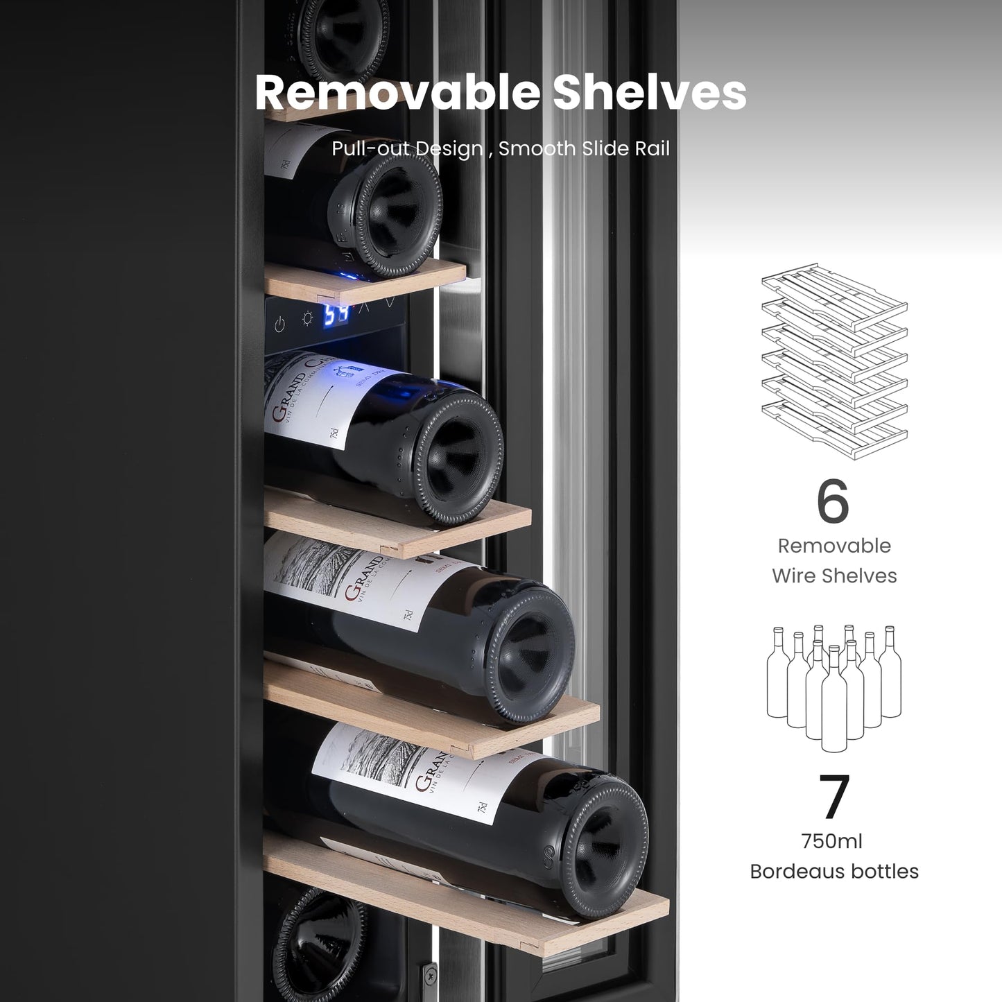 Yeego Wine Fridge Cooler - 24 Inch Dual Zone Wine Fridge Hold 52 Bottles, 40-65°F Wine Refrigerator Glass Door, Built in Fridge, Freestanding Adjustable Shelves Fridge for Beer Soda Drink Home Bar