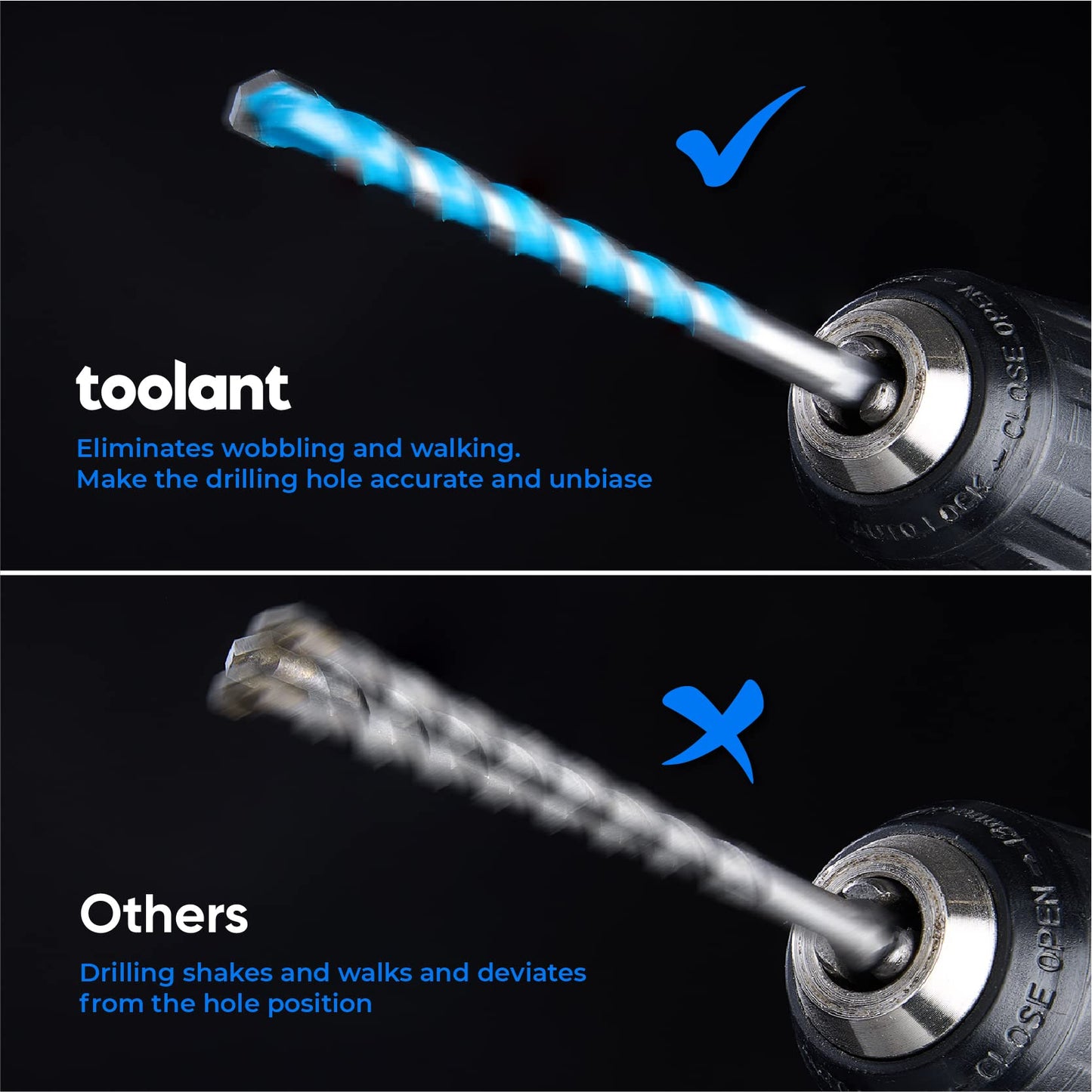 toolant 3/16" Concrete Drill Bit Set & Masonry Drill Bit Set, Shockproof Hex Shank Hammer Drill Bit Set for Glass/Brick/Plastic/Cement/Tile, Industrial Strength Carbide Drill Bit Tip 1/4" Box of 10