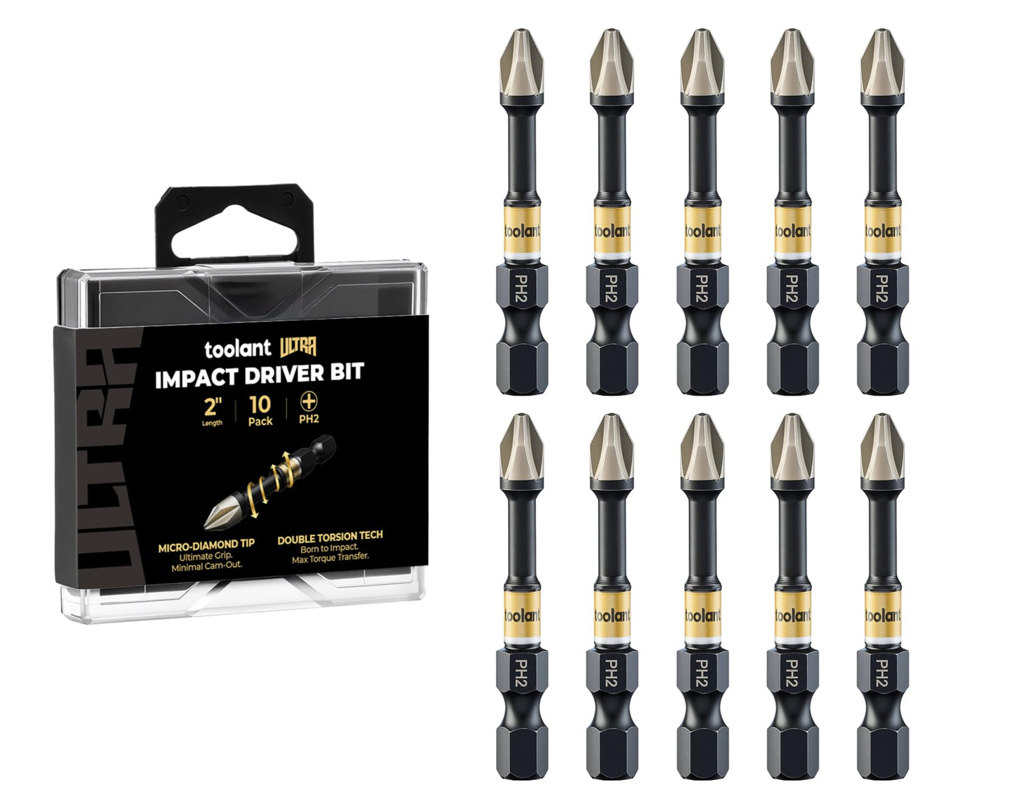 toolant Phillips Impact Screwdriver Bit Set 6 Inch PH2, 2 Pack Magnetic Anti Slip CNC Machined Tips Impact Steel X2 Driver Bit Set for Impact Driver