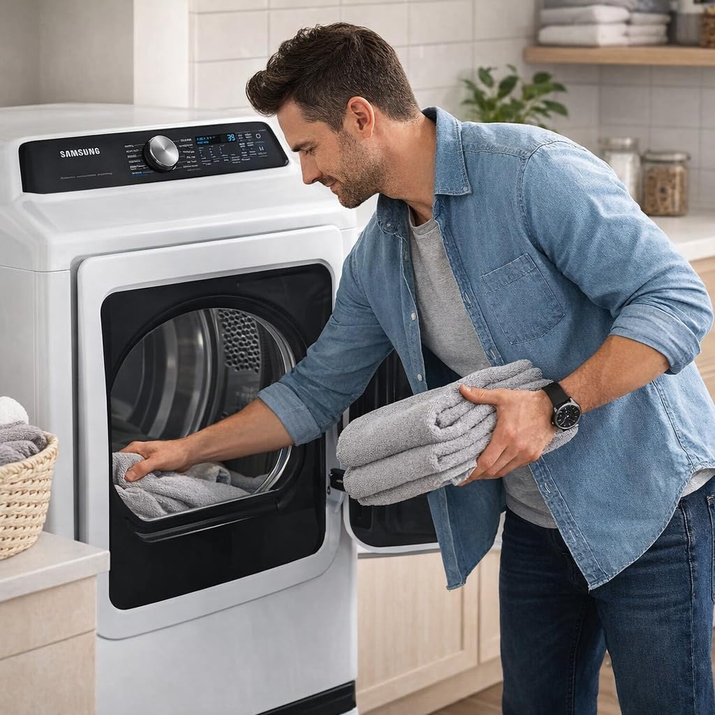 Samsung WA52DG5530K1 White Top Load High Efficiency Smart 5.2 Cu Ft Washer and 7.4 Cu Ft Electric Dryer Laundry Pair w