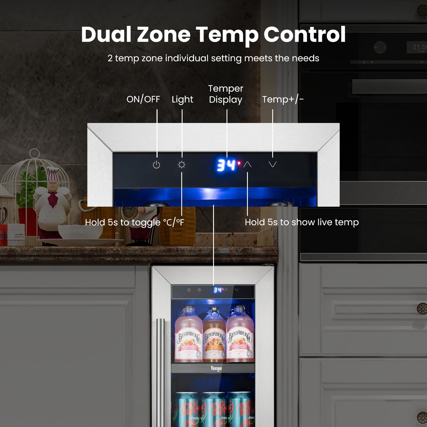 Yeego 24 Inch Beverage Refrigerator – 180 Can Built-In Under Counter Drink Fridge with Glass Door, 34–54°F Cooling for Beer, Soda & Wine (Right-Hinged)