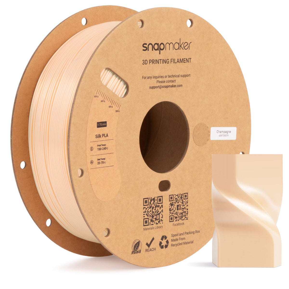 Snapmaker Silk PLA Filament 1.75mm, PLA 3D Printer Filament 1kg (2.2lbs)