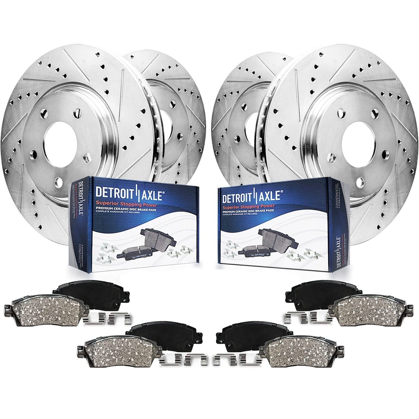 Detroit Axle - Brake Kit for 2011-2020 Jeep Grand Cherokee Dodge Durango Replacement Front & Rear Drilled & Slotted Disc Brake Rotors Ceramic Brakes Pads : 12.99" inch Rotor
