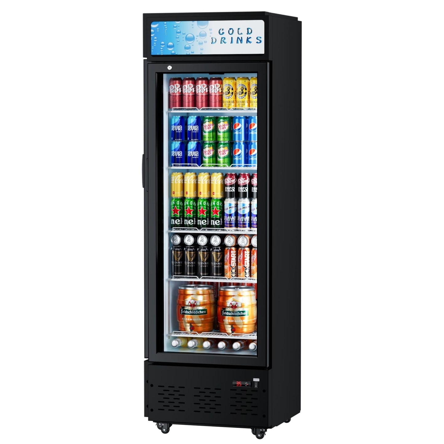 25.7'' W Commercial Refrigerators with Glass Door, 15 Cu.ft. Beverage Refrigerators Commercial Fridge Upright Display Cooler with Soft LED Light and Adjustable Shelves for Restaurant Stores