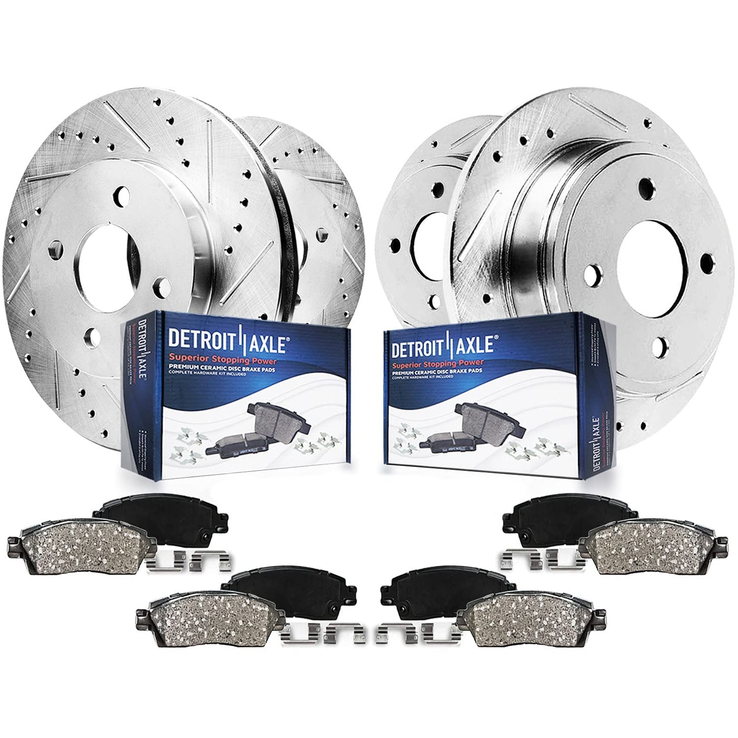 Detroit Axle - Brake Kit for 2006-2018 Dodge Ram 1500 2007-2009 Durango Chrysler Aspen 2019-2024 Ram 1500 Classic, Drilled Slotted Brake Rotors and Ceramic Brakes Pads w/Hardware Replacement