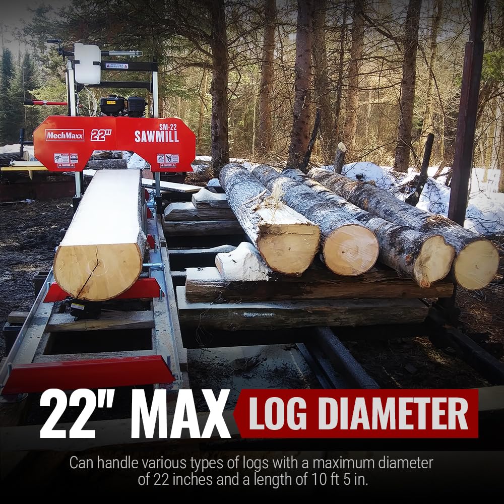 MechMaxx 36" MAX Portable Sawmill, ZONSEN 750cc 25HP V-Twin Engine, 36" Board Width, 20' Track Length, SM-36MAX