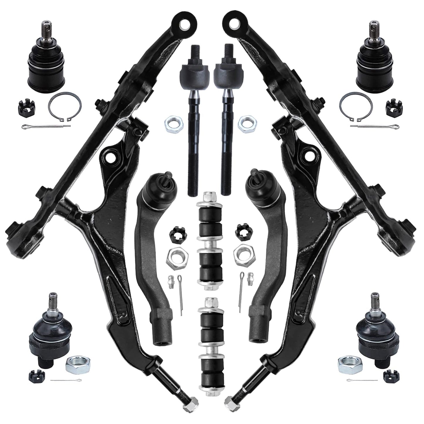 Detroit Axle - 12pc Front End Kit for 07-13 Chevy Silverado 1500 GMC Sierra | Suburban Yukon XL 1500 Tahoe Escalade ESV EXT, 2 Upper Control Arms 2 Sway Bars 4 Tie Rods 2 Lower Ball Joints 2 Boots