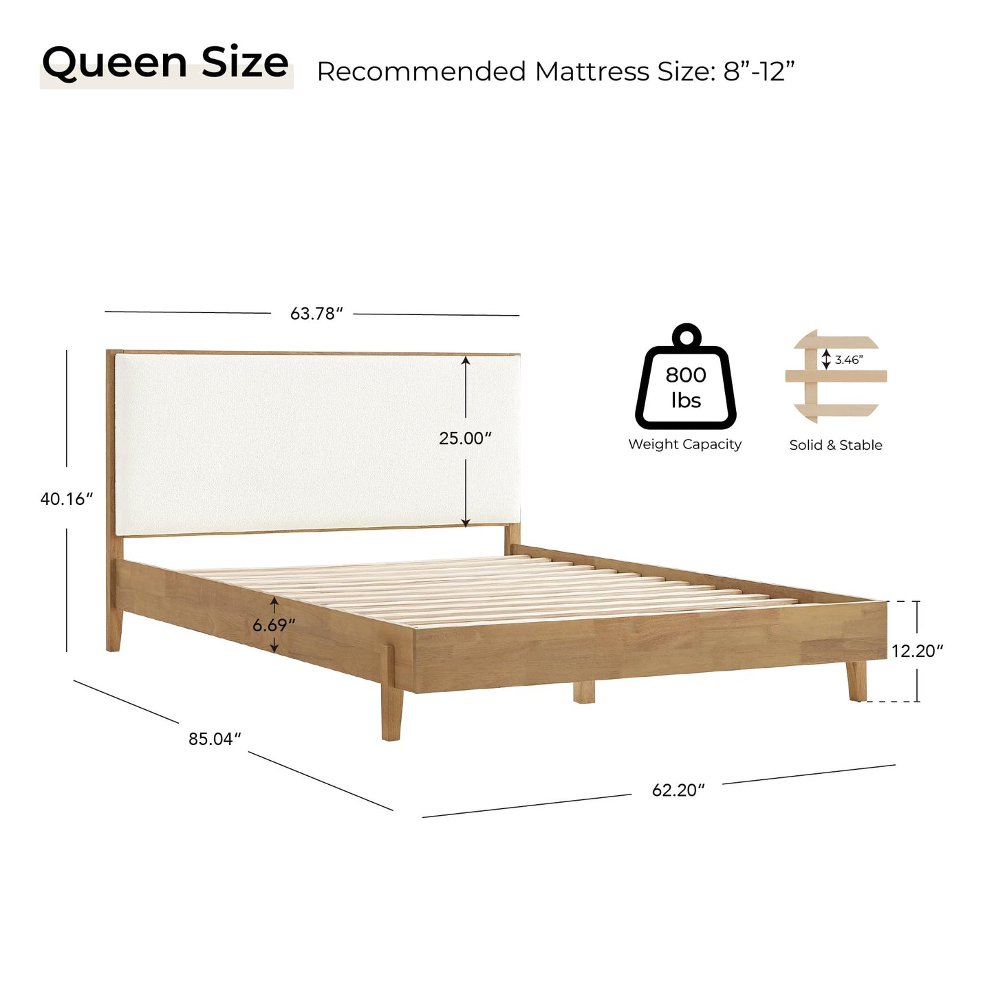 CHITA Queen Size Platform Bed Frame, with Boucle Upholstered Headboard and Wooden Slats Support, No Box Spring Required, Easy Assembly, Walnut