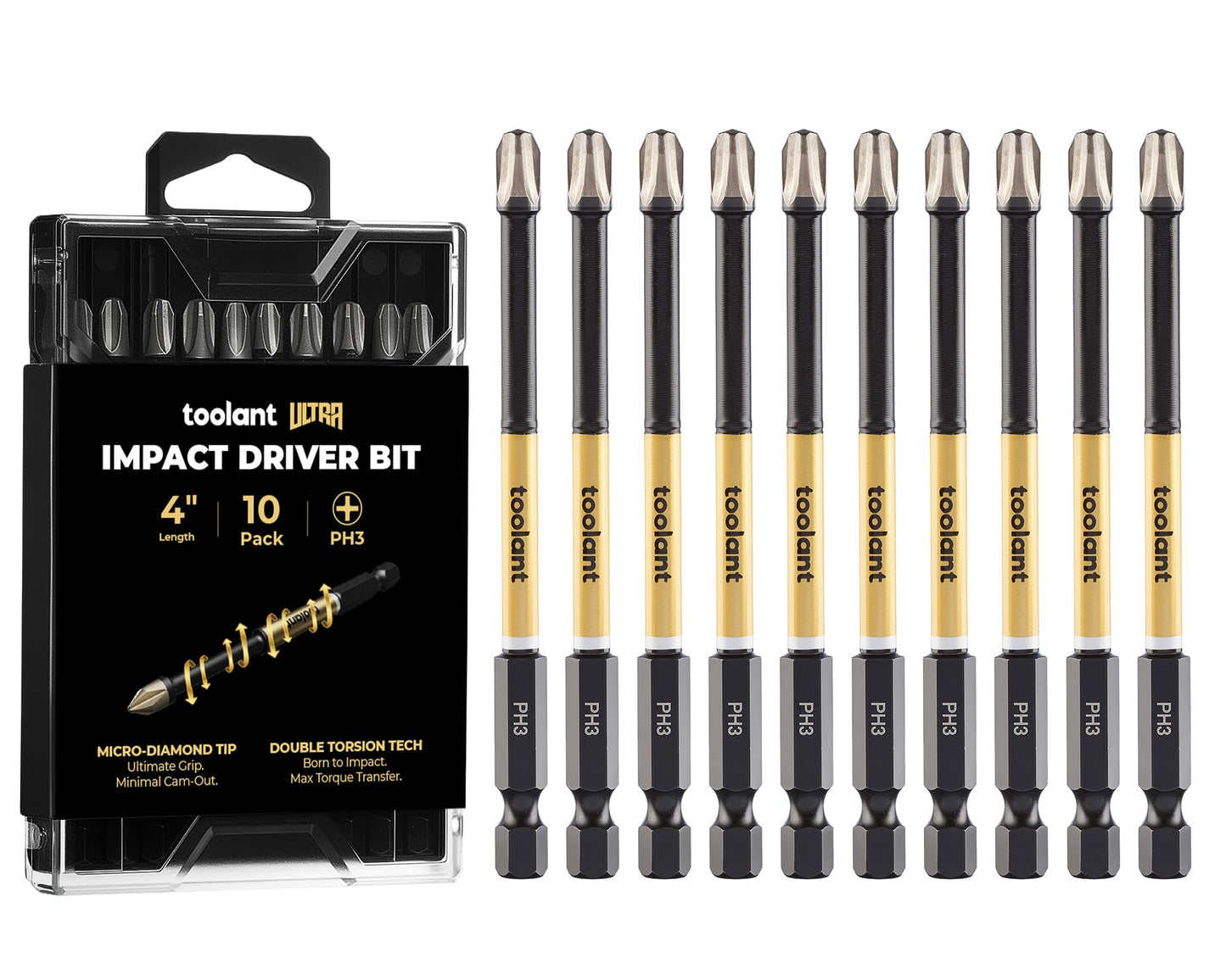 toolant Phillips Impact Screwdriver Bit Set 6 Inch PH2, 2 Pack Magnetic Anti Slip CNC Machined Tips Impact Steel X2 Driver Bit Set for Impact Driver