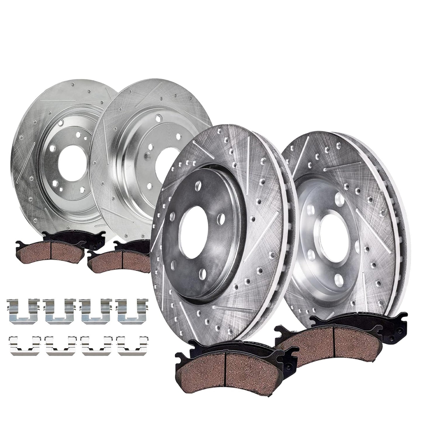 Detroit Axle - 8pc Brake Kit for Chevy GMC Silverado Sierra 1500 Yukon XL Escalade ESV Drilled & Slotted Brake Rotors Ceramic Brakes Pads Replacement : 13.50" inch Front and 13.58" inch Rear Rotor