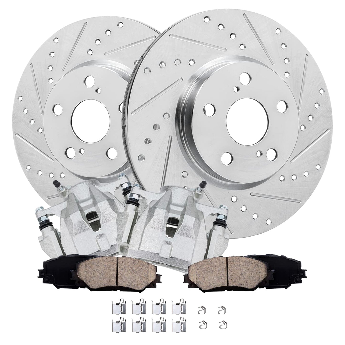 Detroit Axle - Front Brake Kit for Chevy GMC Silverado Suburban Sierra Savana Express 1500 Tahoe Yukon XL Cadillac Escalade ESV EXT Drilled Slotted Disc Brake Rotors Ceramic Brakes Pads Replacement