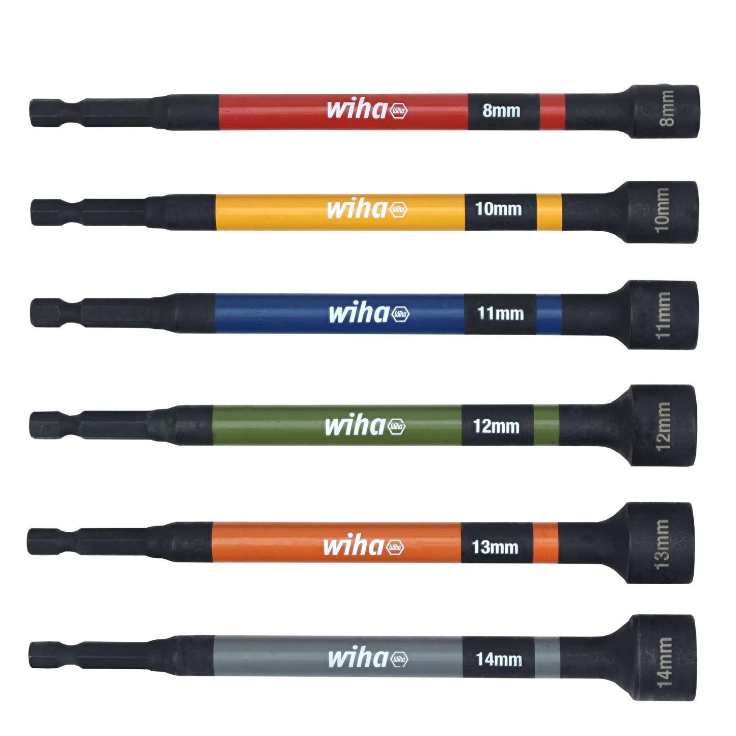 Wiha 70486 Magnetic Nut Setter Set, 6 Piece SAE, Color Coded, 1/4-Inch Hex Drive, Impact Rated