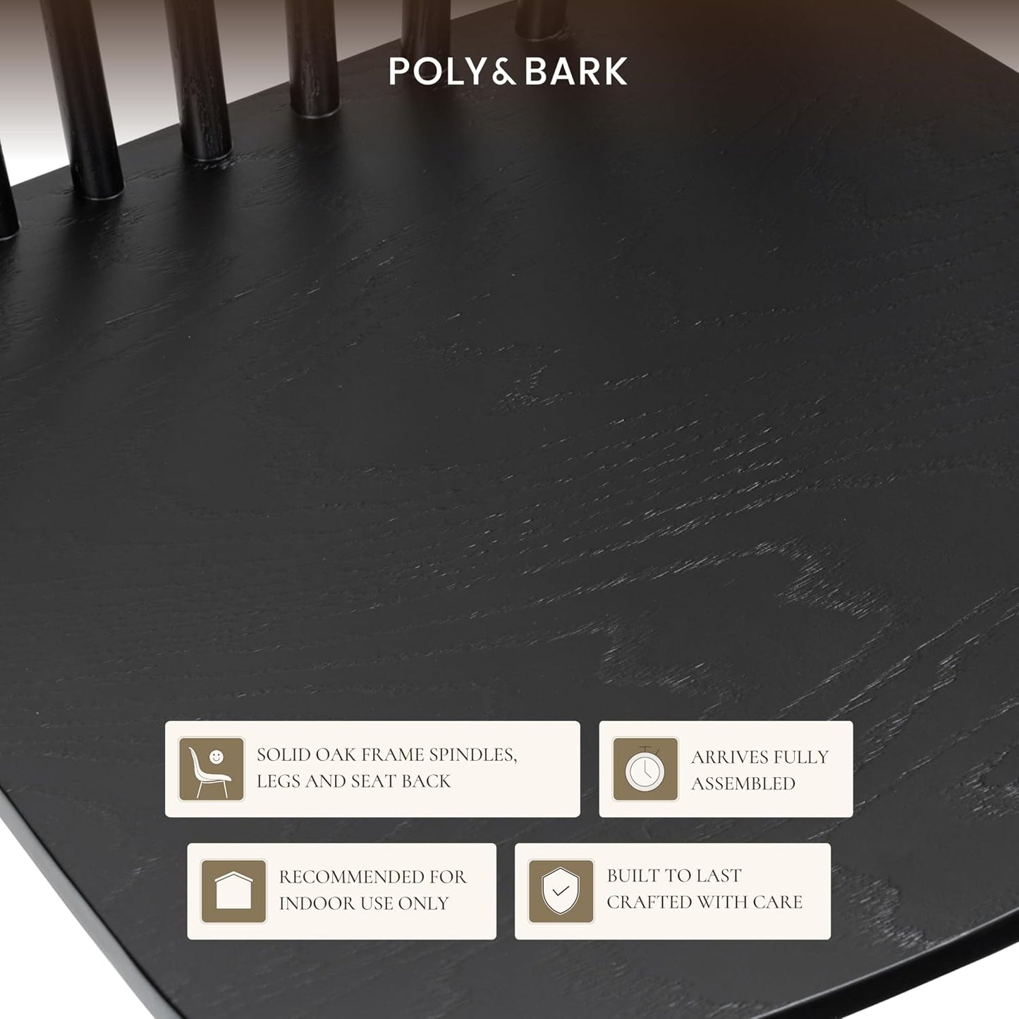 Poly & BARK Ligna Dining Chair Black – Mid-Century Inspired Chair with Sculpted Spindle Back – Solid American Walnut Frame and Engineered Wood Veneered Seat – Fully Assembled and Ready to Use