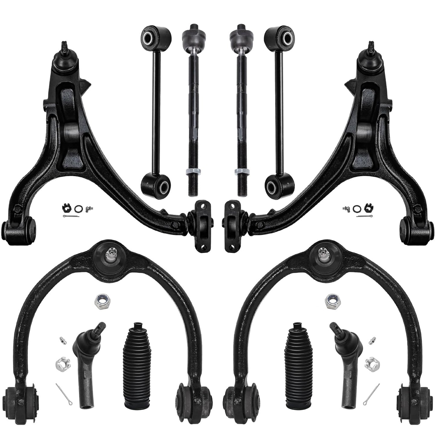 Detroit Axle - 12pc Front End Kit for 07-13 Chevy Silverado 1500 GMC Sierra | Suburban Yukon XL 1500 Tahoe Escalade ESV EXT, 2 Upper Control Arms 2 Sway Bars 4 Tie Rods 2 Lower Ball Joints 2 Boots