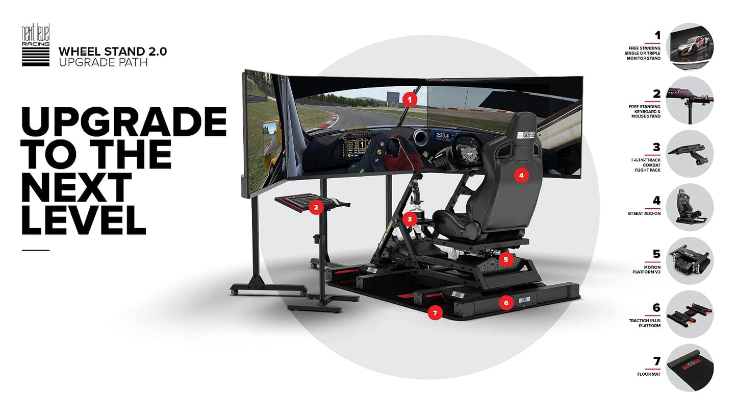 Next Level Racing Wheel Stand 2.0. Steering wheel stand for Thrustmaster, Fanatec, moza Racing on PC and video game consoles. Upgradeable to full cockpit with GTSeat add-on (not included)