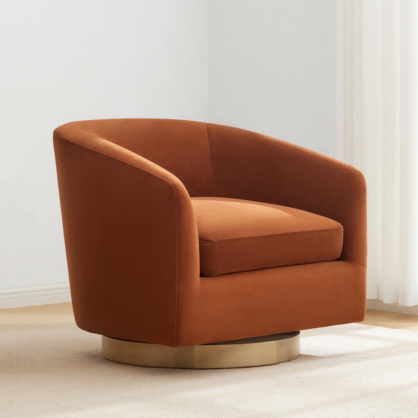 CHITA Swivel Accent Chair Set of 2, Fully Assembled Fabric Barrel Armchair with FSC Certified Upholstered for Living Room, Bedroom and Office, Flax Beige