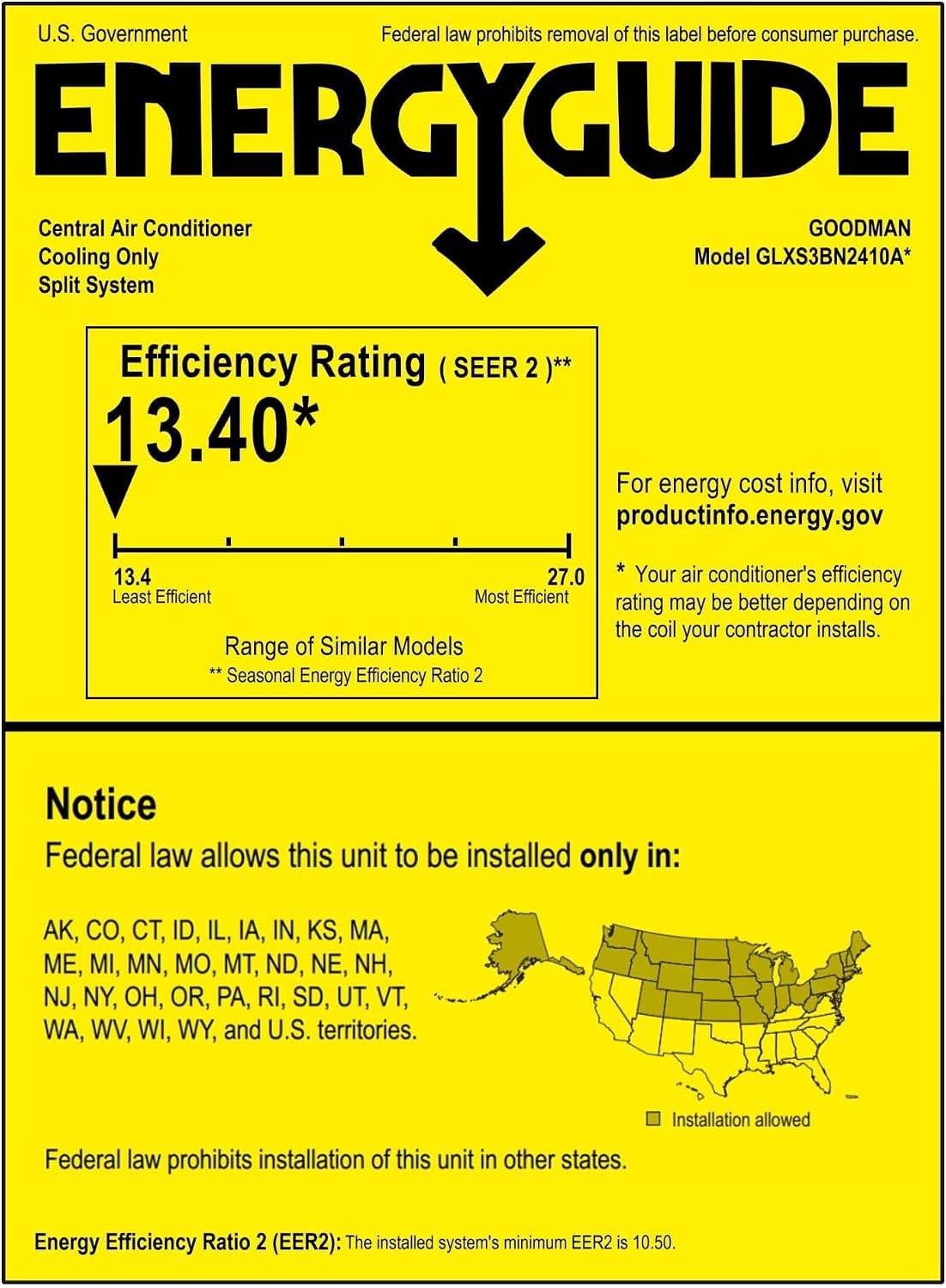 Goodman GLXS3BN2410 13.4 SEER 2.0 Ton Air Conditioner Using the new R-32 Refrigerant (Replaces the GSX130241 and GSS130241)