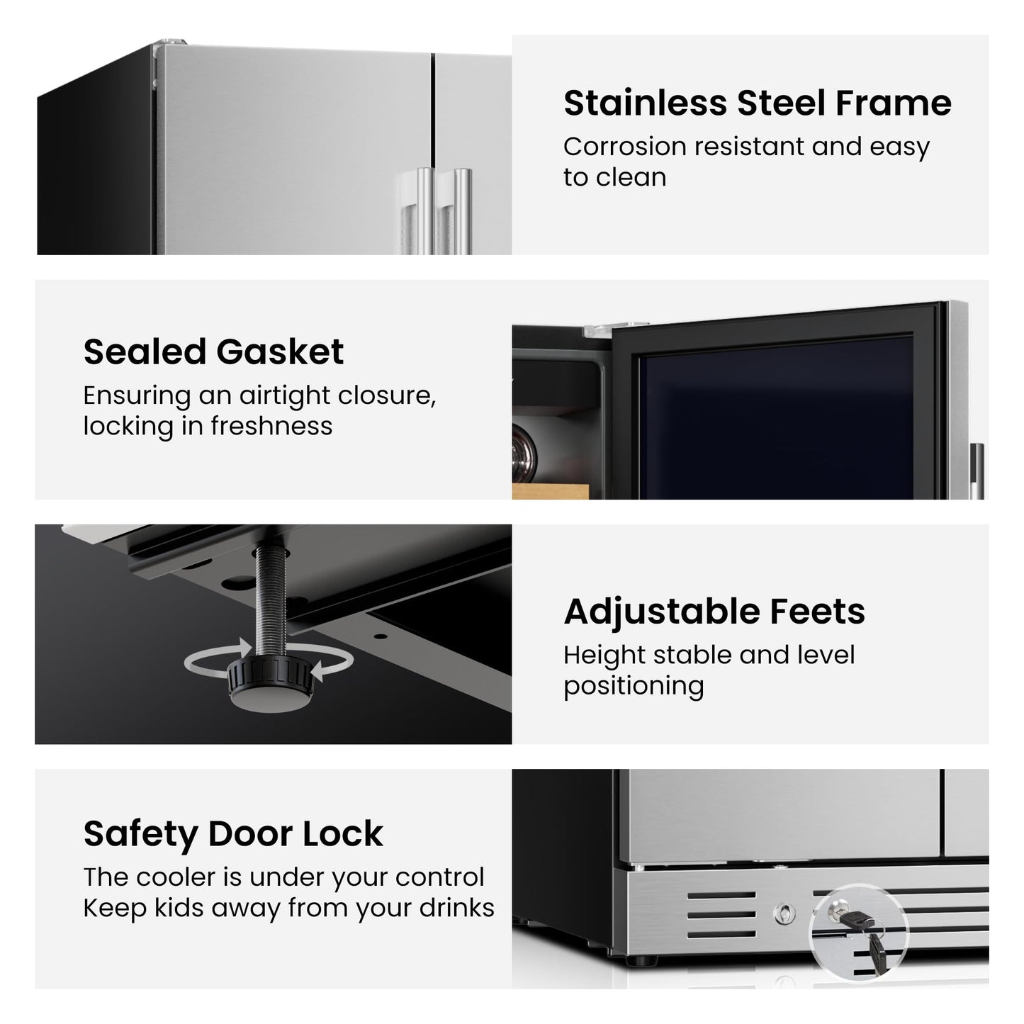 Yeego 24 Inch Beverage Refrigerator, 160-Can Beverage Cooler with Lock & Auto Defrost, Stainless Steel Indoor & Covered Outdoor Beverage Fridge, Freestanding or Under Counter for Beer, Soda & Wine