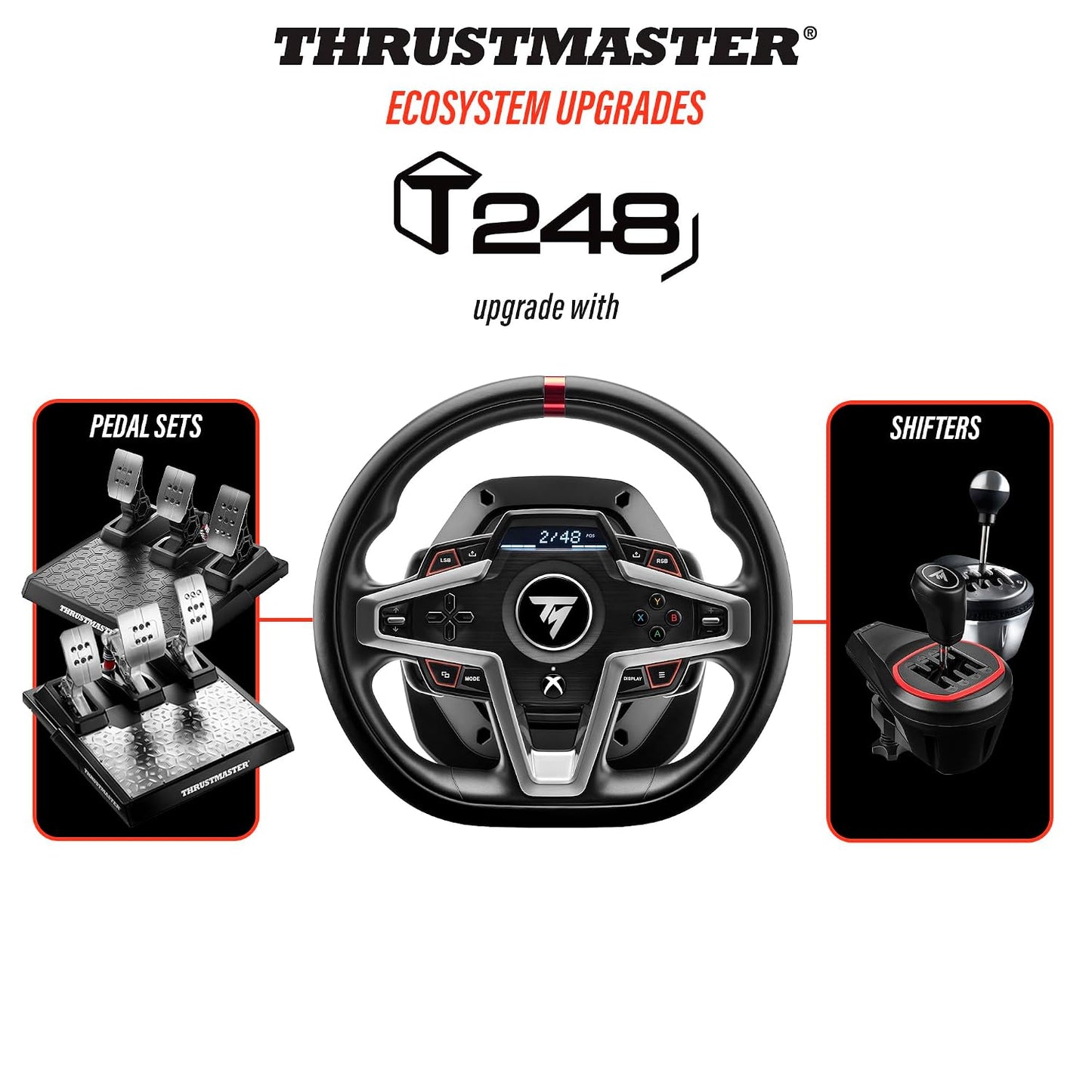 Thrustmaster T248 X Force Feedback Racing Wheel & Pedal Set - XBOX & PC | Magnetic paddle shifters, built-in telemetry screen, adjustable brake, drift-free Hall sensors, for sim driving games