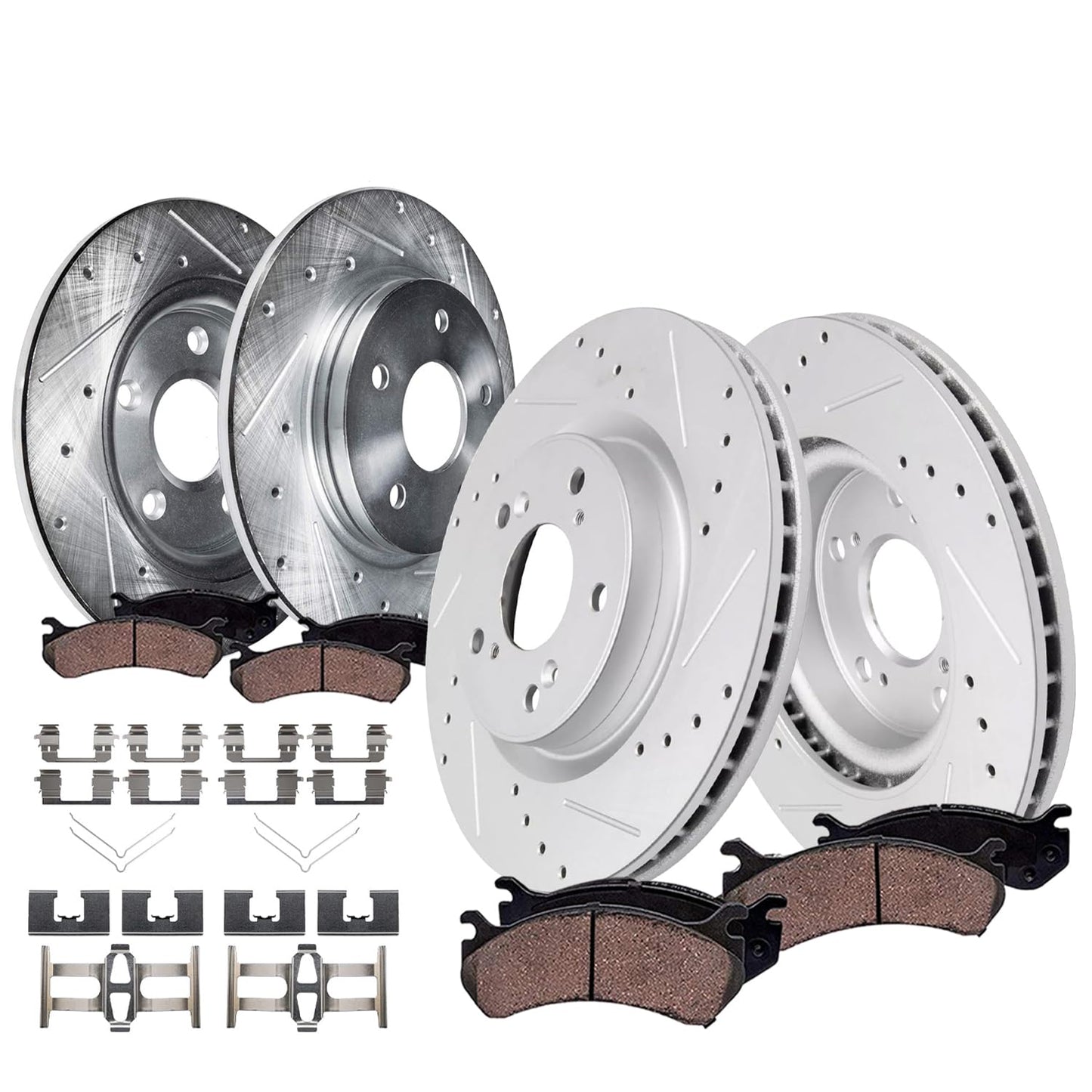 Detroit Axle - Brake Kit for Chevy Silverado Sierra 1500 Tahoe Yukon XL Suburban Escalade Drilled & Slotted Brake Rotors Ceramic Brakes Pads Replacement : 12.99" inch Front & 13.58" inch Rear Rotor