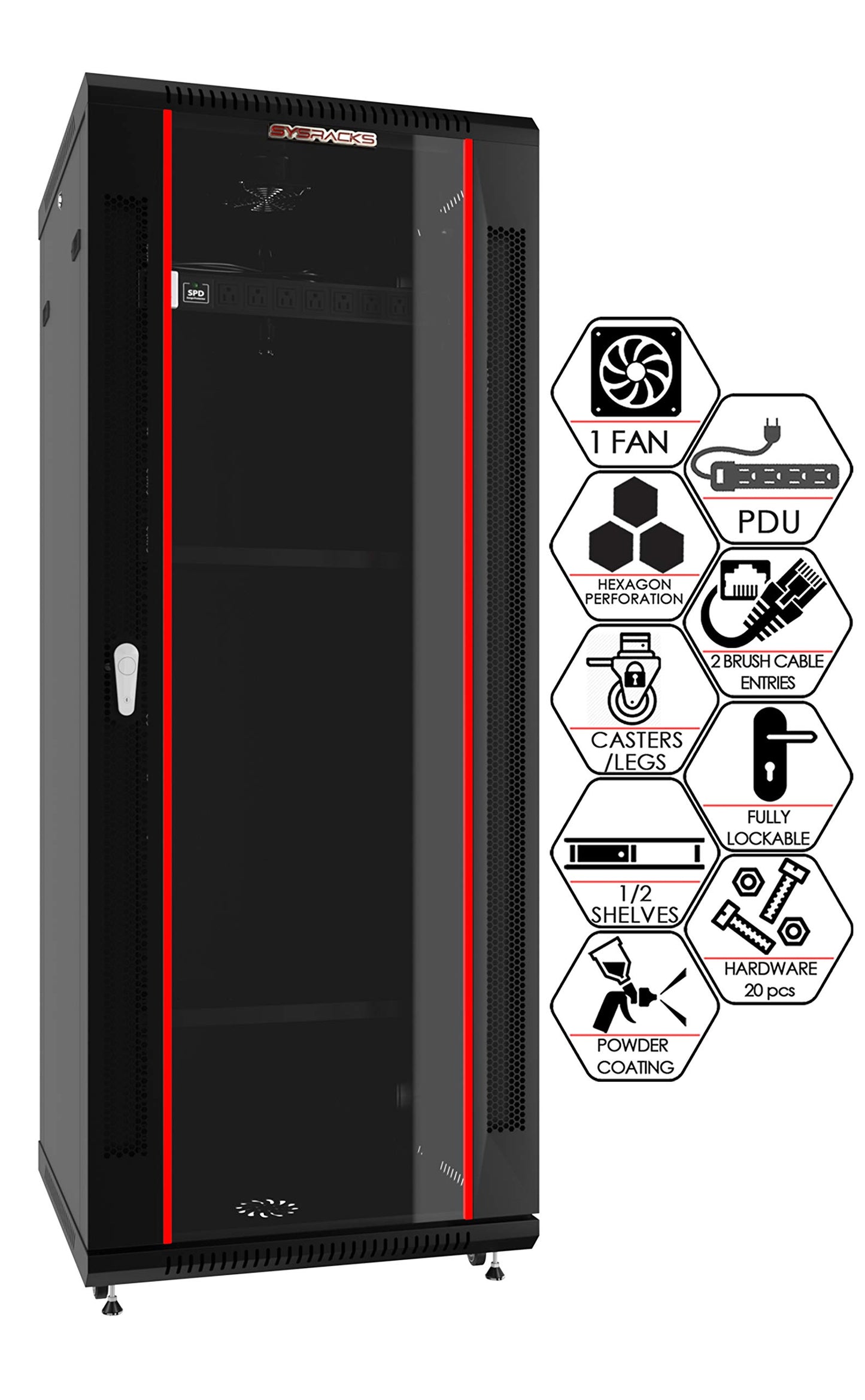 18U Wall Mount Server Rack Cabinet 24” Deep, 19” Network & AV Enclosure for Home Lab with Fan, PDU, 2 Shelves, Locking Glass Door