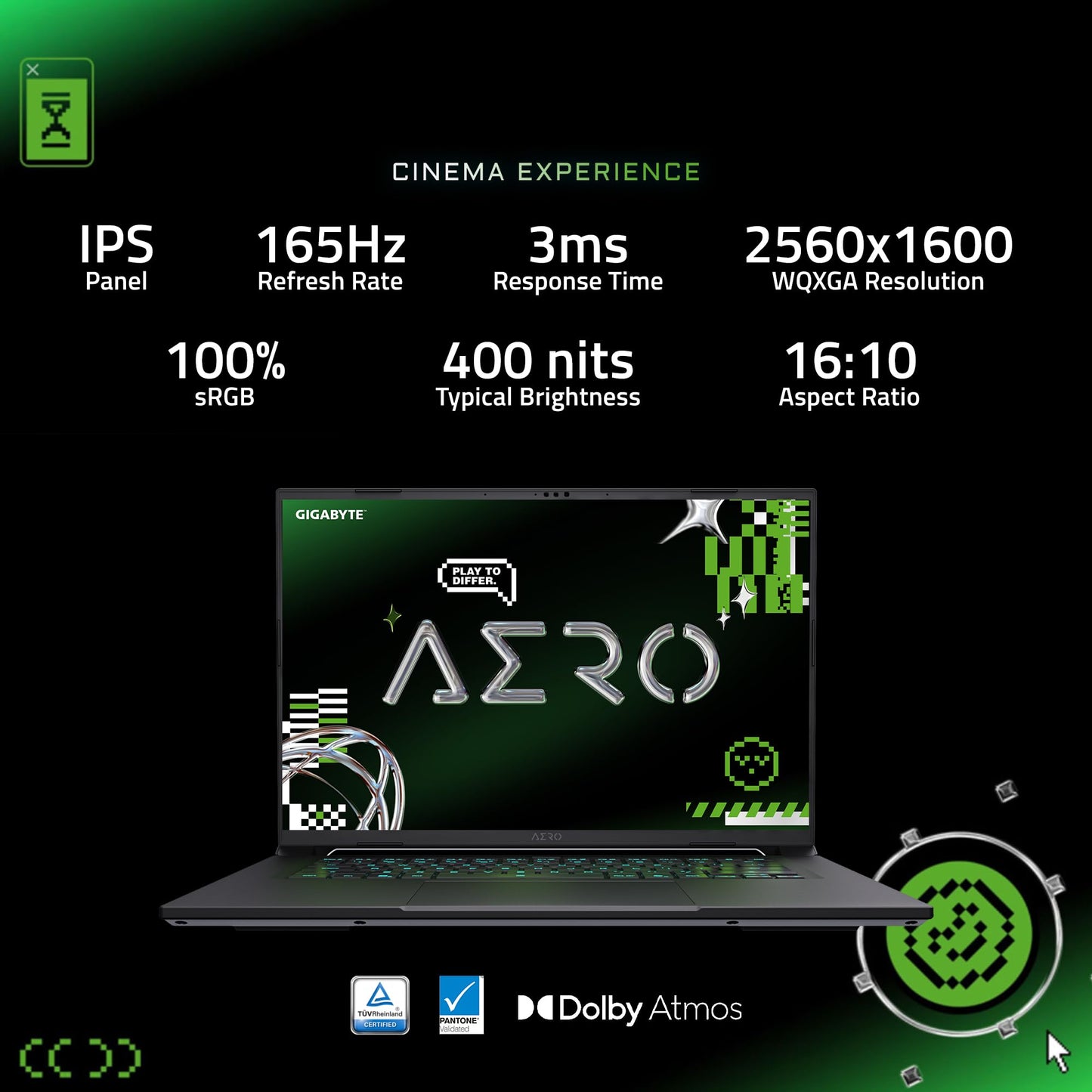 GIGABYTE AERO X16, Copilot+ PC - 165Hz 2560x1600 WQXGA - Manufactured by NVIDIA GeForce RTX 5070 - AMD Ryzen AI 9 HX 370-1TB SSD with 32GB DDR5 RAM - Windows 11 Home - Space Gray - 2WHA3USC64AH