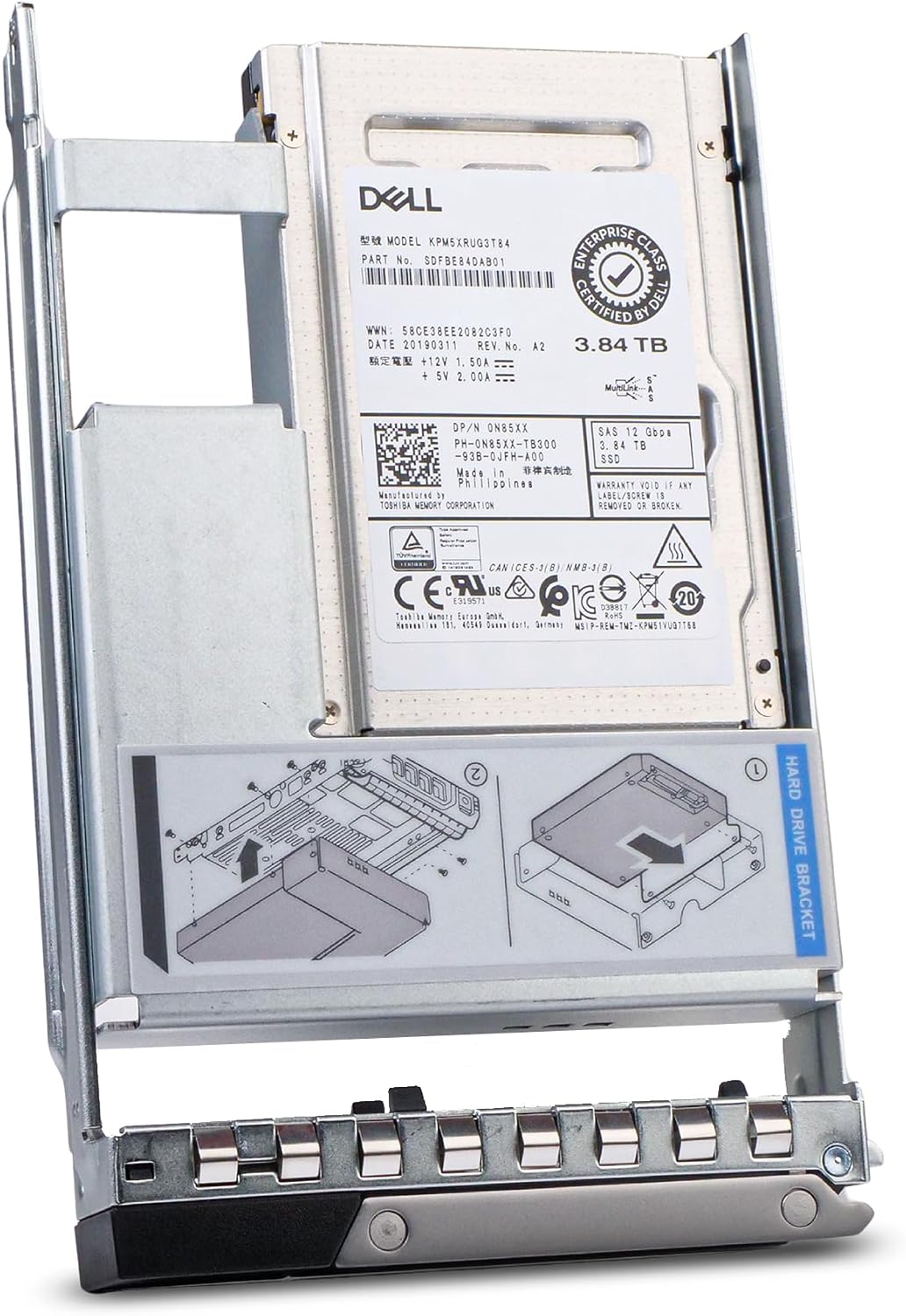 Dell 3.84TB SAS 12Gb/s 3D TLC Hybrid 3.5in Enterprise PowerEdge Read Intensive SSD for R440 R750 R450 T150 R470 T560 T40 R250 R740 R640 0N85XX G16 (Renewed)