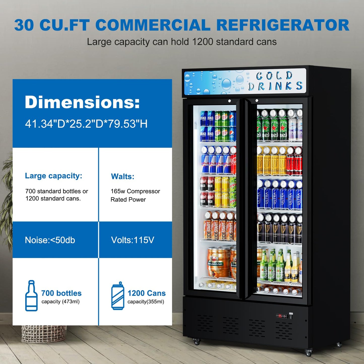 25.7'' W Commercial Refrigerators with Glass Door, 15 Cu.ft. Beverage Refrigerators Commercial Fridge Upright Display Cooler with Soft LED Light and Adjustable Shelves for Restaurant Stores