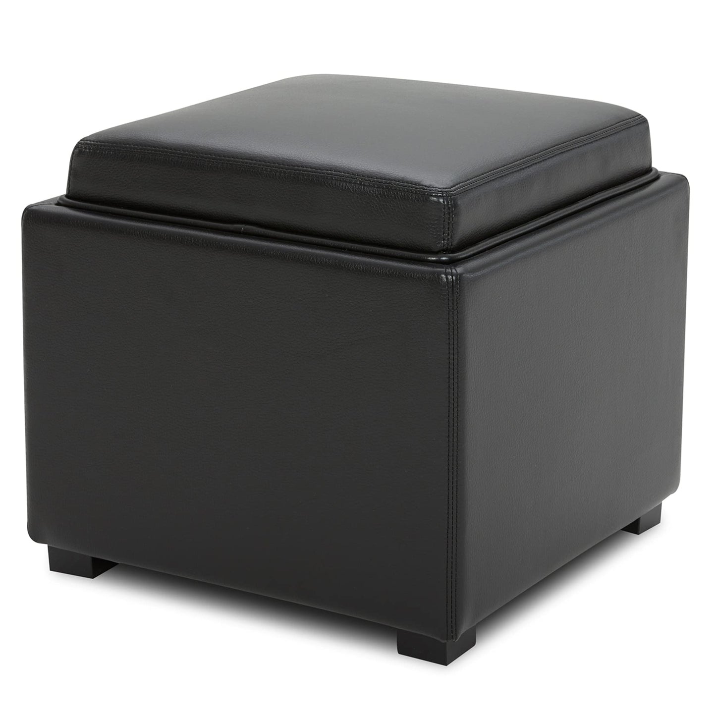 CHITA Storage Ottoman Cube with Tray Lid, Small Footstool with Storage, Square End Table for Living Room and Bedroom, Faux Leather in Saddle Brown
