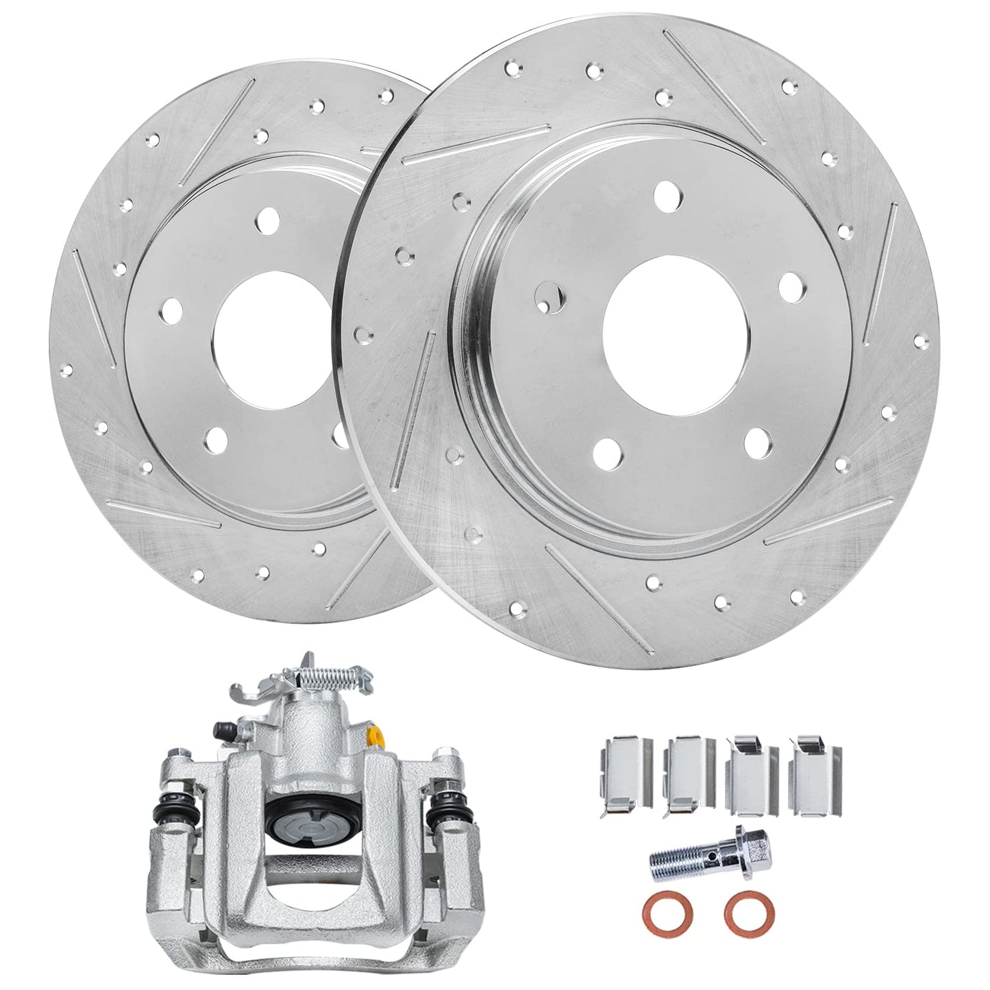 Detroit Axle - Front Brake Kit for Chevy GMC Silverado Sierra 2500HD 3500, Avalanche 2500, Sierra 3500HD, Express Savana 3500 4500 Drilled Disc Brakes Rotors Ceramic Brake Pads Replacement:12.8" inch