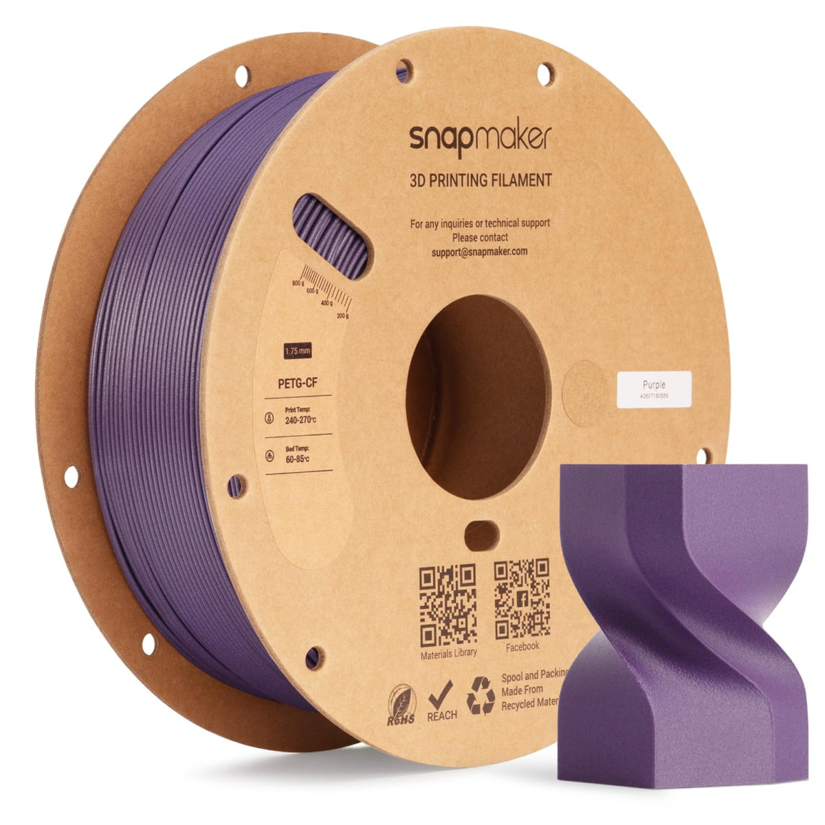 Snapmaker PETG Filament 1.75mm,PETG HF 3D Printer Filament 1kg(2.2lbs)