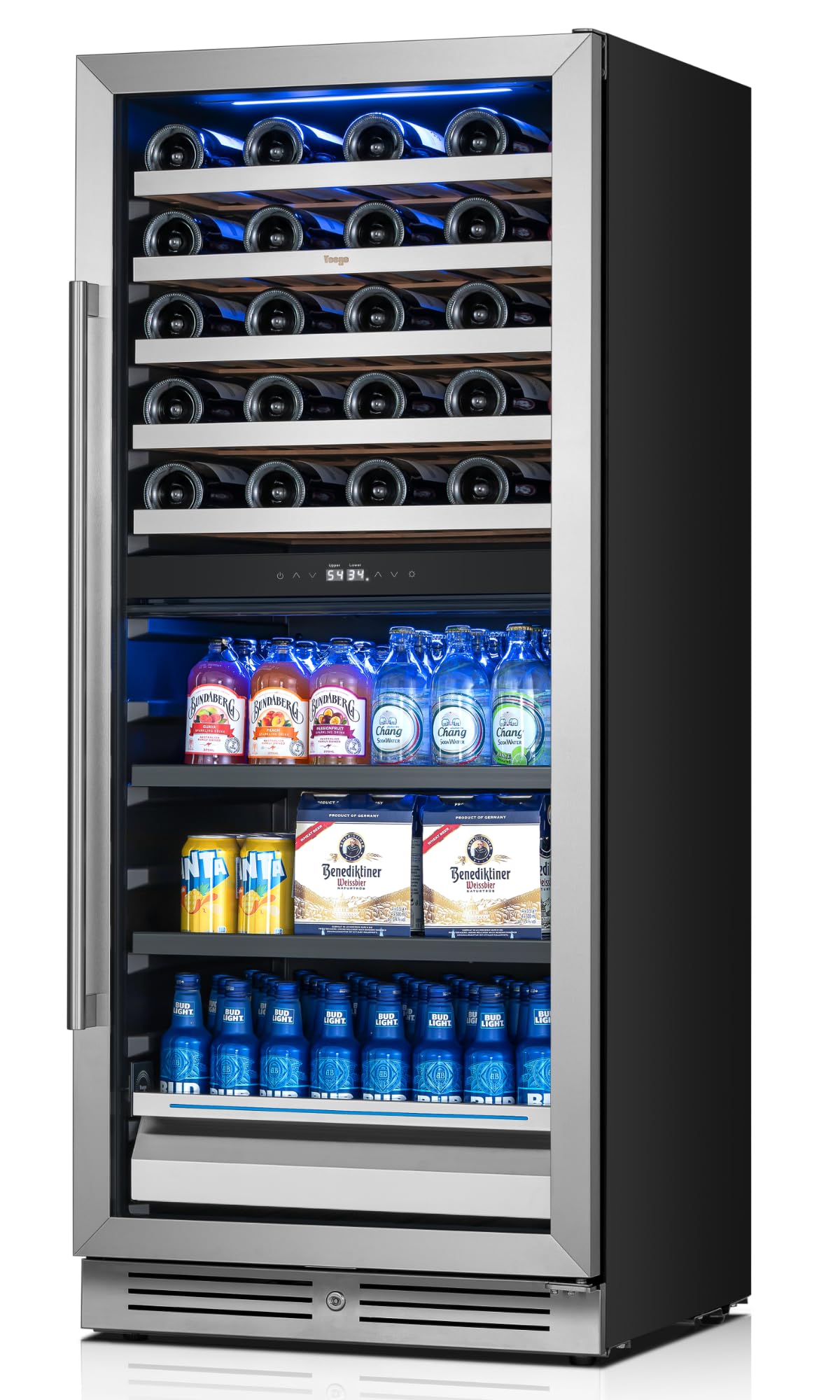 Yeego Wine Fridge Cooler - 24 Inch Dual Zone Wine Fridge Hold 52 Bottles, 40-65°F Wine Refrigerator Glass Door, Built in Fridge, Freestanding Adjustable Shelves Fridge for Beer Soda Drink Home Bar