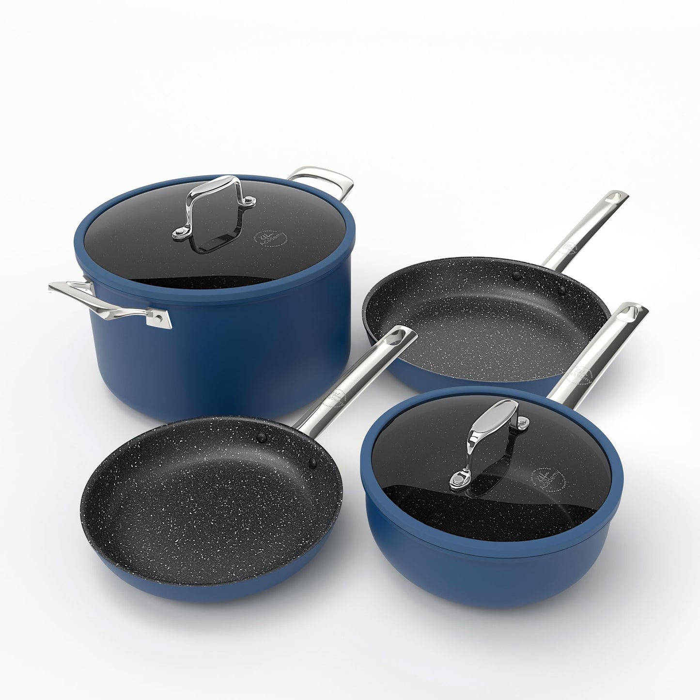 Kitchen Academy Plasma Titanium Ceramic Nonstick Cookware Set - 6 Piece Induction Pots and Pans Set Non Stick, Blue Healthy Non Toxic Cooking Ware Set with Scratch Defense Technology, PFOA&PFOS Free