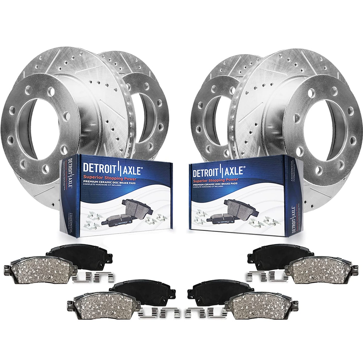 Detroit Axle - 4WD Brake Kit for 2012-2022 Ford F-250 Super Duty 2013-2022 F-350 Super Duty, 14.29" inch Front Rear Drilled Slotted Brake Rotors Ceramic Brakes Pads Replacement