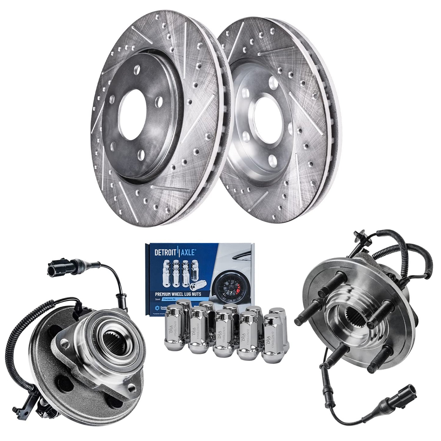 Detroit Axle - Rear Brake Kit for 1999-2006 Chevy GMC Sierra Silverado 1500, 00-01 Tahoe Yukon, 03-05 Astro Safari Replacement Drilled Slotted Disc Brake Rotors Ceramic Brakes Pads: 12.78" inch Rotor