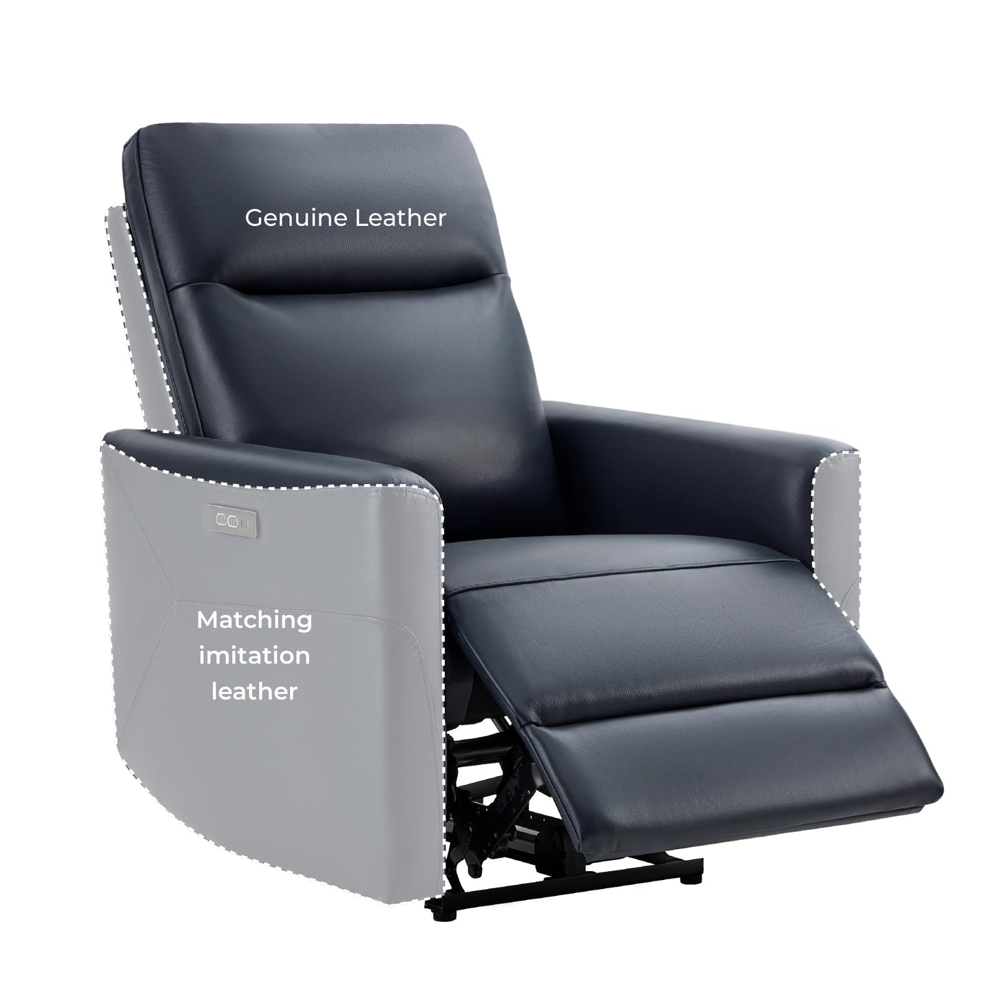 CHITA Genuine Leather Power Recliner Chair for Adults, Electric Wall Hugger Recliner for Small Spaces, Modern Living Room and RV Recliner Chair with Adjustable Power Headrest & Charging Ports, Brown