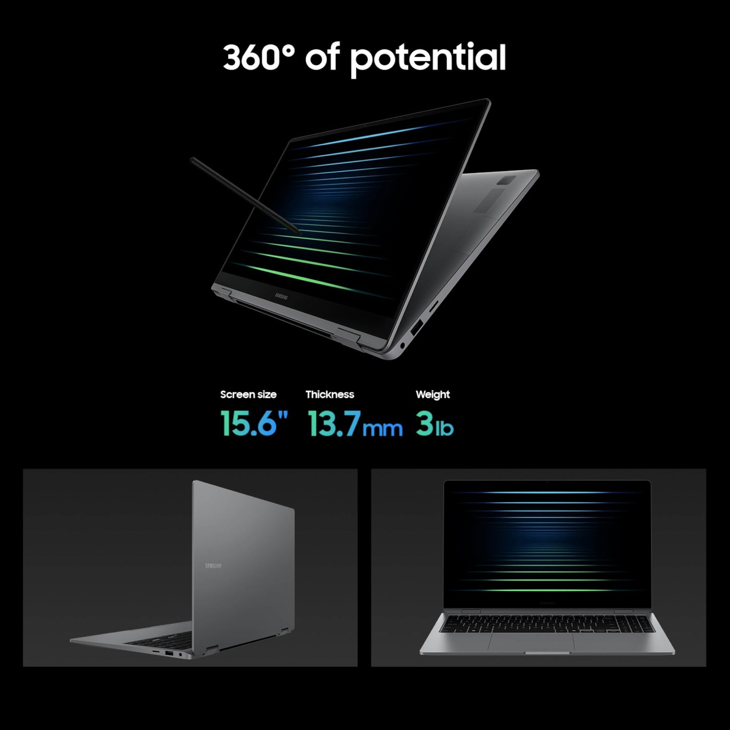 Samsung 16” Galaxy Book5 Pro 360 Copilot+ PC, AI Business Laptop, Windows 11 Pro, Intel Core Ultra 7 Processor 258V, 3K AMOLED Touchscreen, 32GB / 1TB, 120HZ, 2025 Model NP964QHA-KG2US, Gray