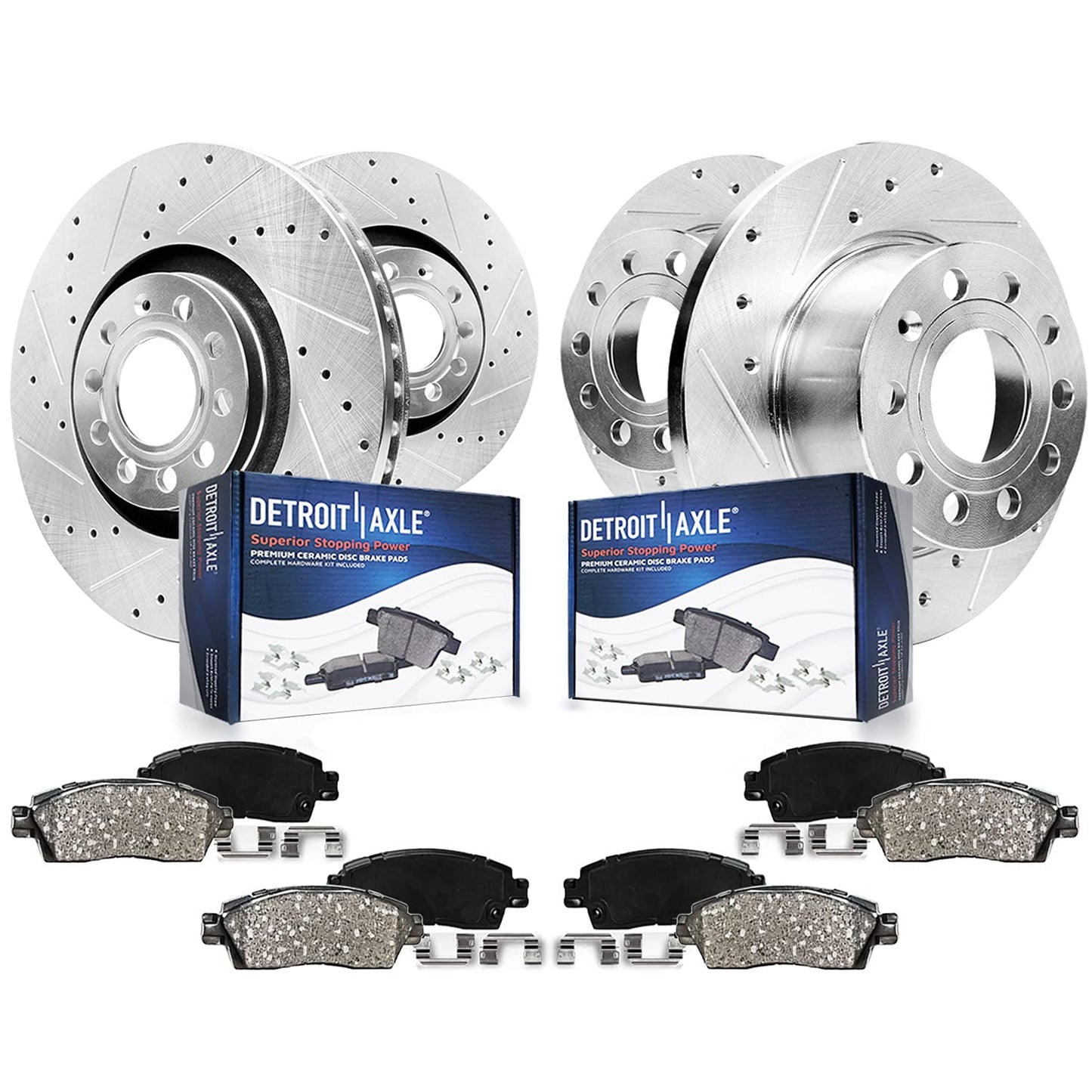Detroit Axle - Brake Kit for 2011-2020 Jeep Grand Cherokee Dodge Durango Replacement Front & Rear Drilled & Slotted Disc Brake Rotors Ceramic Brakes Pads : 12.99" inch Rotor
