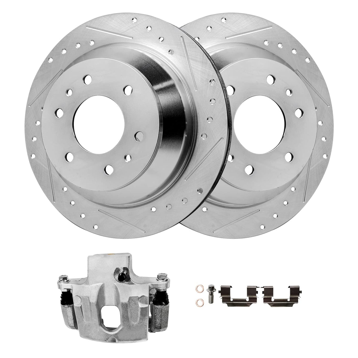 Detroit Axle - Front Brake Kit for 2006-2018 Dodge Ram 1500, 07-09 Durango Chrysler Aspen, 2019-2024 Ram 1500 Classic, Drilled and Slotted Disc Brake Rotors Ceramic Brakes Pads Replacement