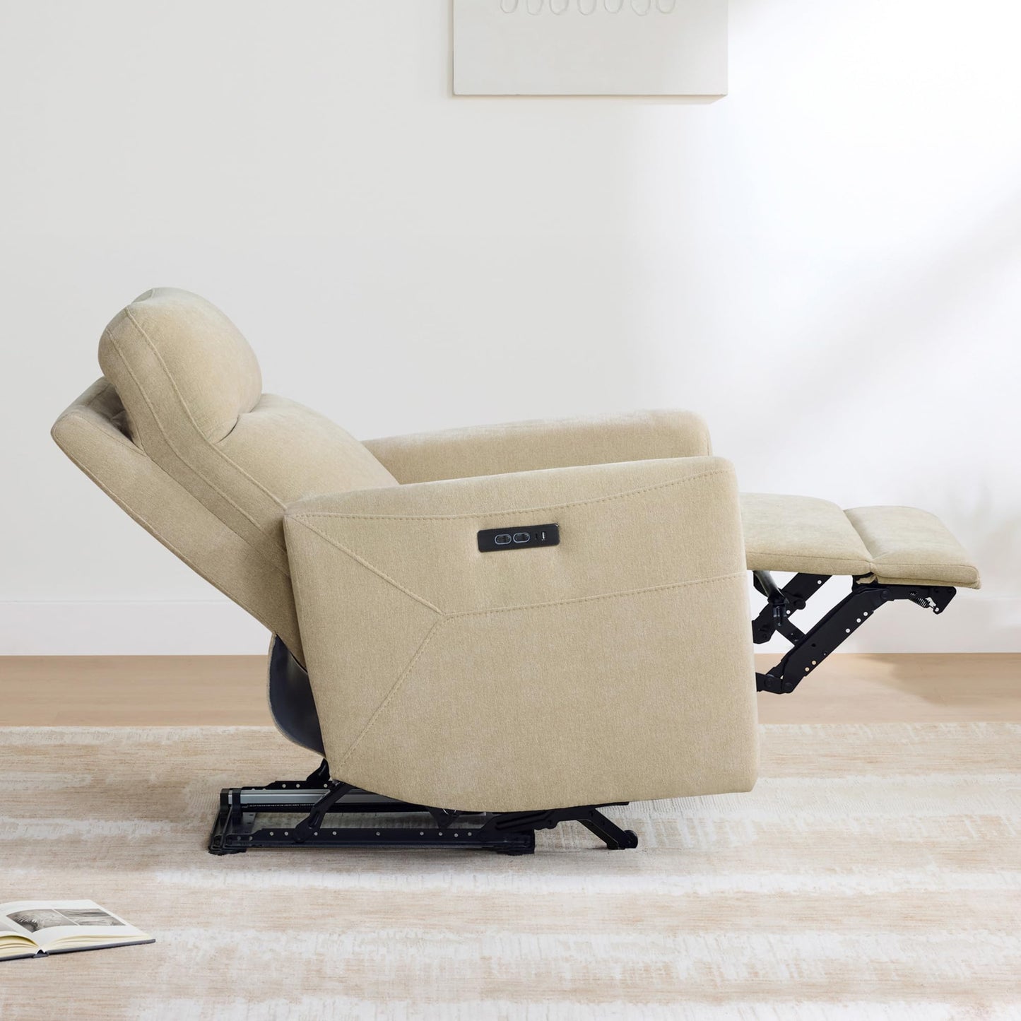 CHITA Genuine Leather Power Recliner Chair for Adults, Electric Wall Hugger Recliner for Small Spaces, Modern Living Room and RV Recliner Chair with Adjustable Power Headrest & Charging Ports, Brown