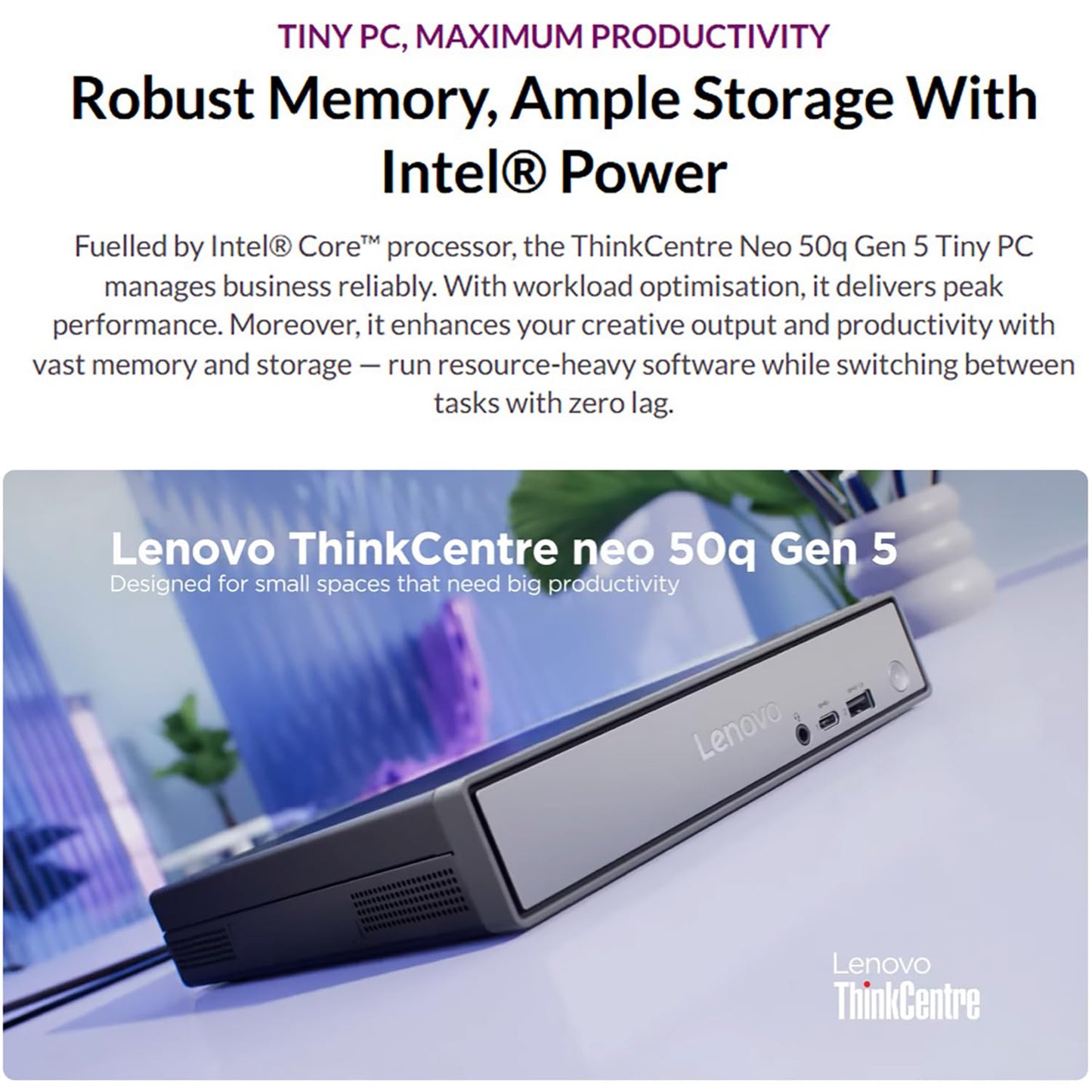 Lenovo ThinkCentre neo 50q Gen 5 Mini Desktop PC, Intel Core i5-13420H 8-Core, 16GB DDR5 RAM, 512GB SSD, WiFi 6E, Bluetooth 5.3, Dual Display, USB-C, Windows 11 Pro - Business Office Remote Work