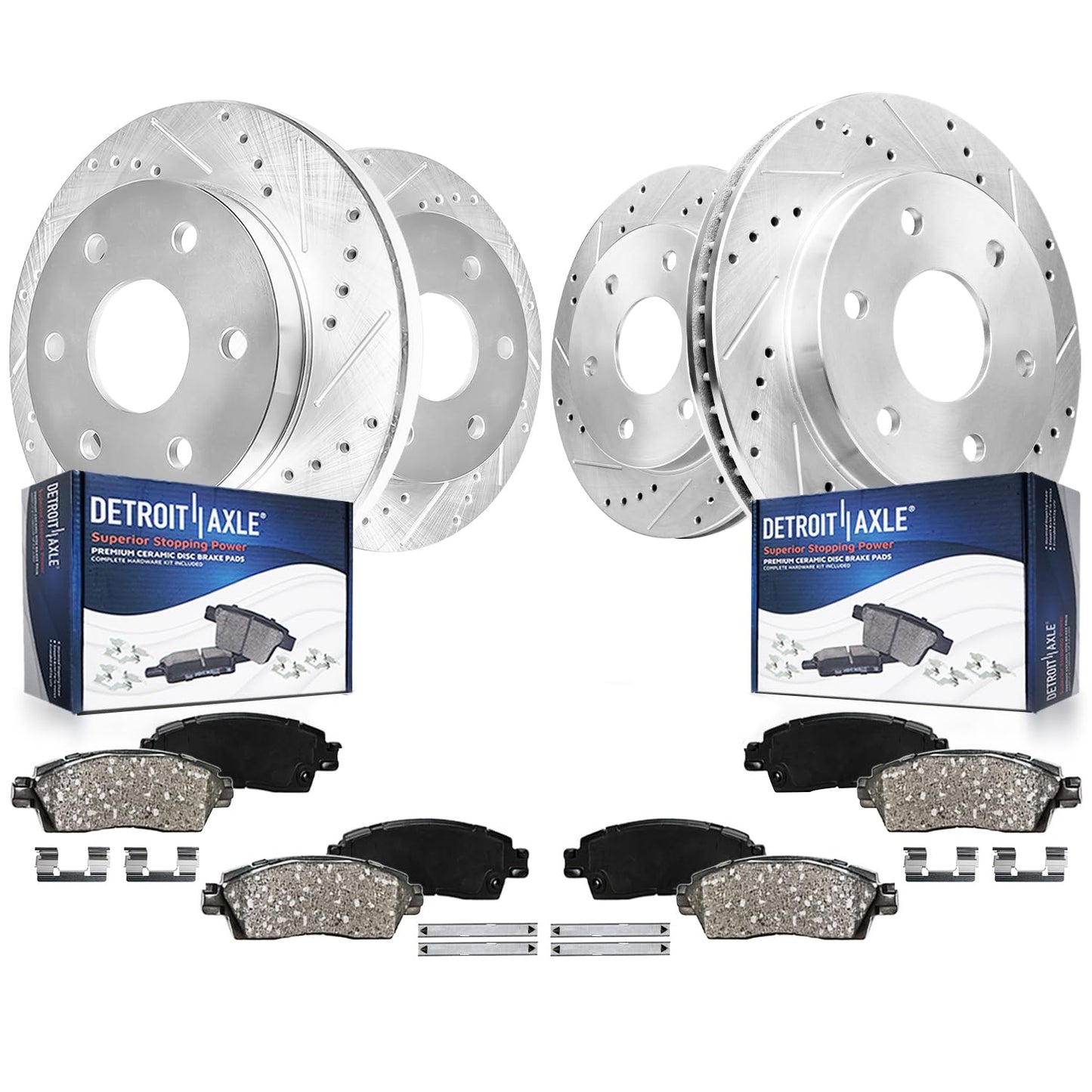 Detroit Axle - Brake Kit for 2011-2020 Jeep Grand Cherokee Dodge Durango Replacement Front & Rear Drilled & Slotted Disc Brake Rotors Ceramic Brakes Pads : 12.99" inch Rotor