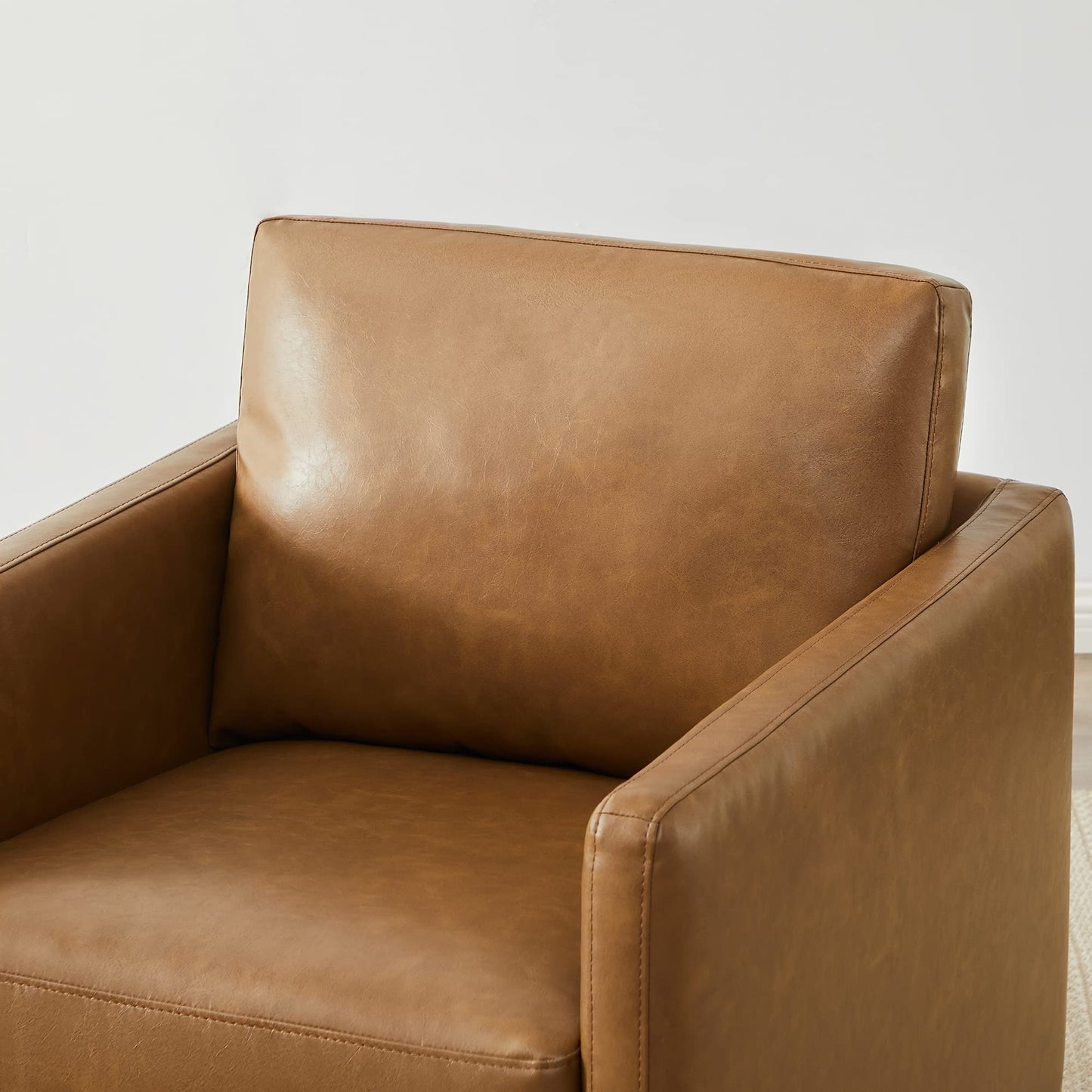 CHITA Genuine Leather Swivel Accent Chair, FSC Certified Mid Century Modern Arm Chair for Living Room and Bedroom, Fully Assembled, Saddle