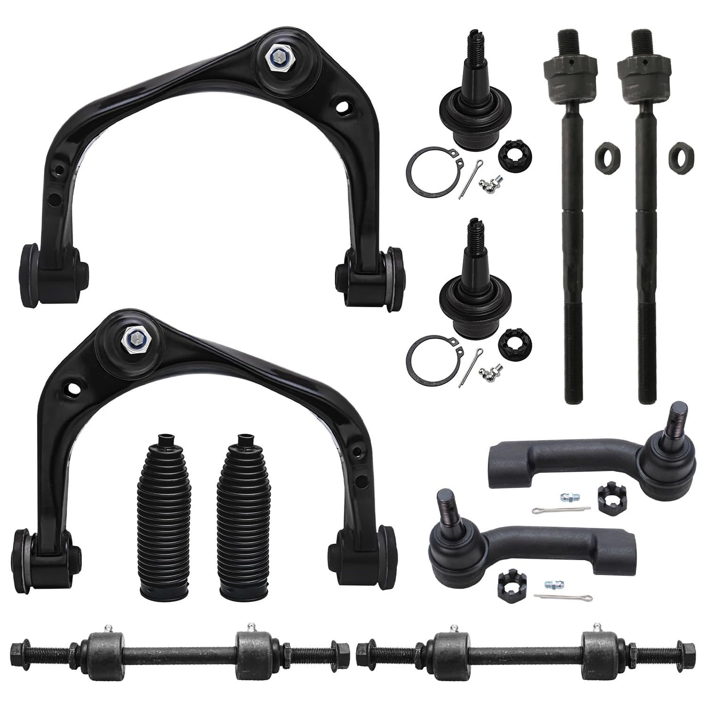 Detroit Axle - 12pc Front End Kit for 07-13 Chevy Silverado 1500 GMC Sierra | Suburban Yukon XL 1500 Tahoe Escalade ESV EXT, 2 Upper Control Arms 2 Sway Bars 4 Tie Rods 2 Lower Ball Joints 2 Boots